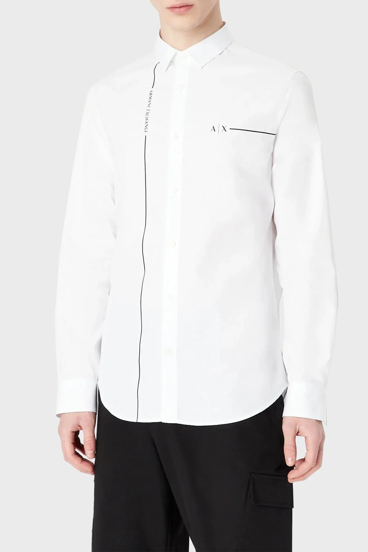 Armani Exchange Logolu % 100 Pamuk Regular Fit Erkek Gömlek 3RZC01 ZNXLZ 1100 BEYAZ - 1