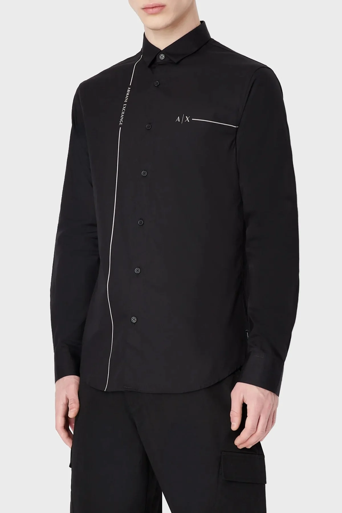 Armani Exchange Logolu % 100 Pamuk Regular Fit Erkek Gömlek 3RZC01 ZNXLZ 1200 SİYAH - 1