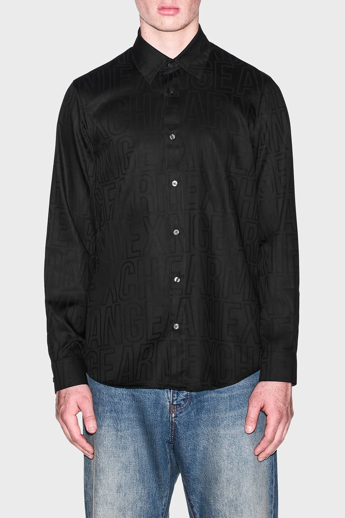 Armani Exchange Logolu % 100 Pamuk Regular Fit Jakarlı Erkek Gömlek XM003244 AF13131 UC001 Siyah - 1