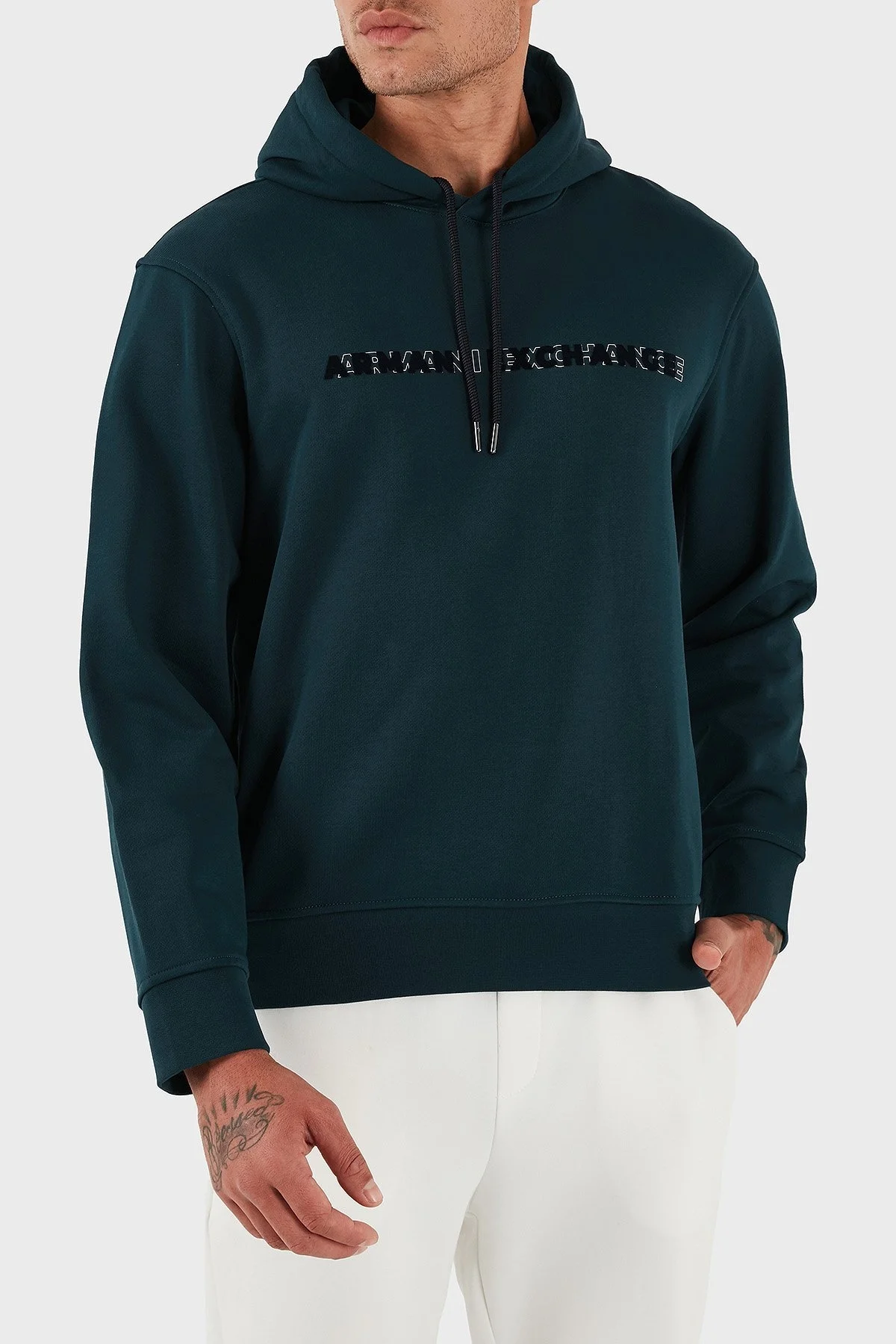 Armani Exchange Logolu % 100 Pamuk Regular Fit Kapüşonlu Erkek Sweat XM001380 AF10830 UB022 PETROL - 3