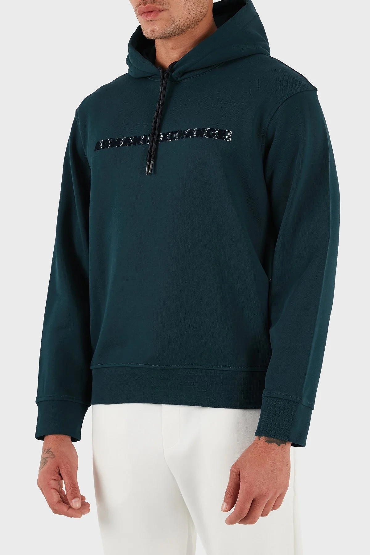 Armani Exchange Logolu % 100 Pamuk Regular Fit Kapüşonlu Erkek Sweat XM001380 AF10830 UB022 PETROL - 4