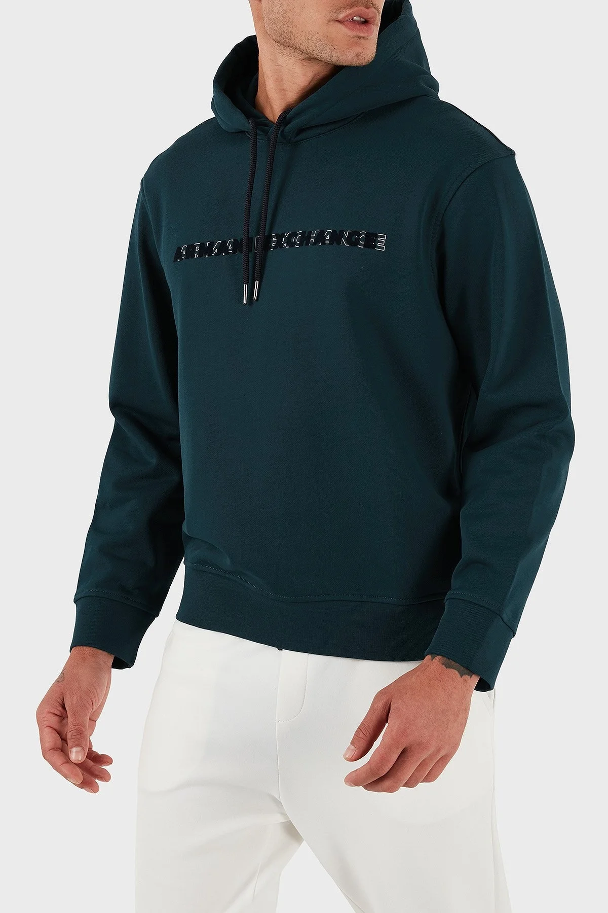 Armani Exchange Logolu % 100 Pamuk Regular Fit Kapüşonlu Erkek Sweat XM001380 AF10830 UB022 PETROL - 5