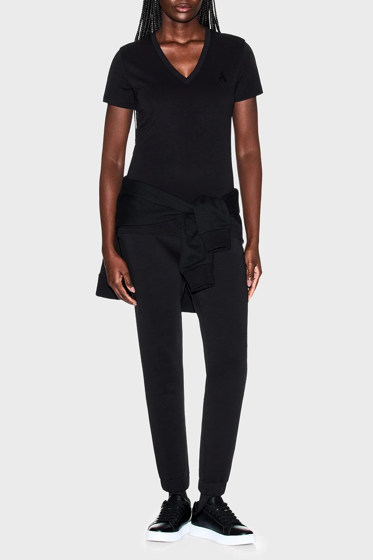 Armani Exchange Logolu % 100 Pamuk Regular Fit V Yaka Bayan T Shirt XW002330 AF10356 UC001 SİYAH - 2