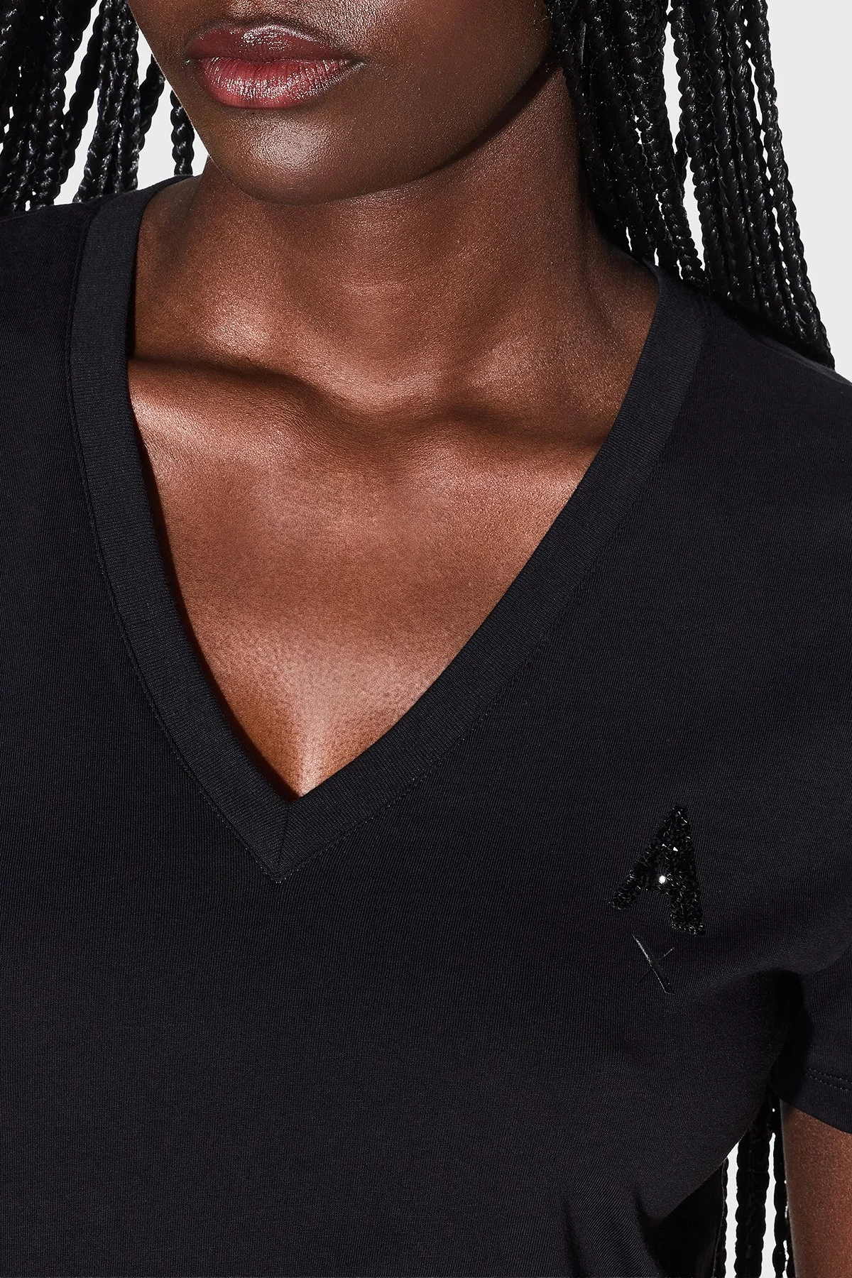 Armani Exchange Logolu % 100 Pamuk Regular Fit V Yaka Bayan T Shirt XW002330 AF10356 UC001 SİYAH - 4