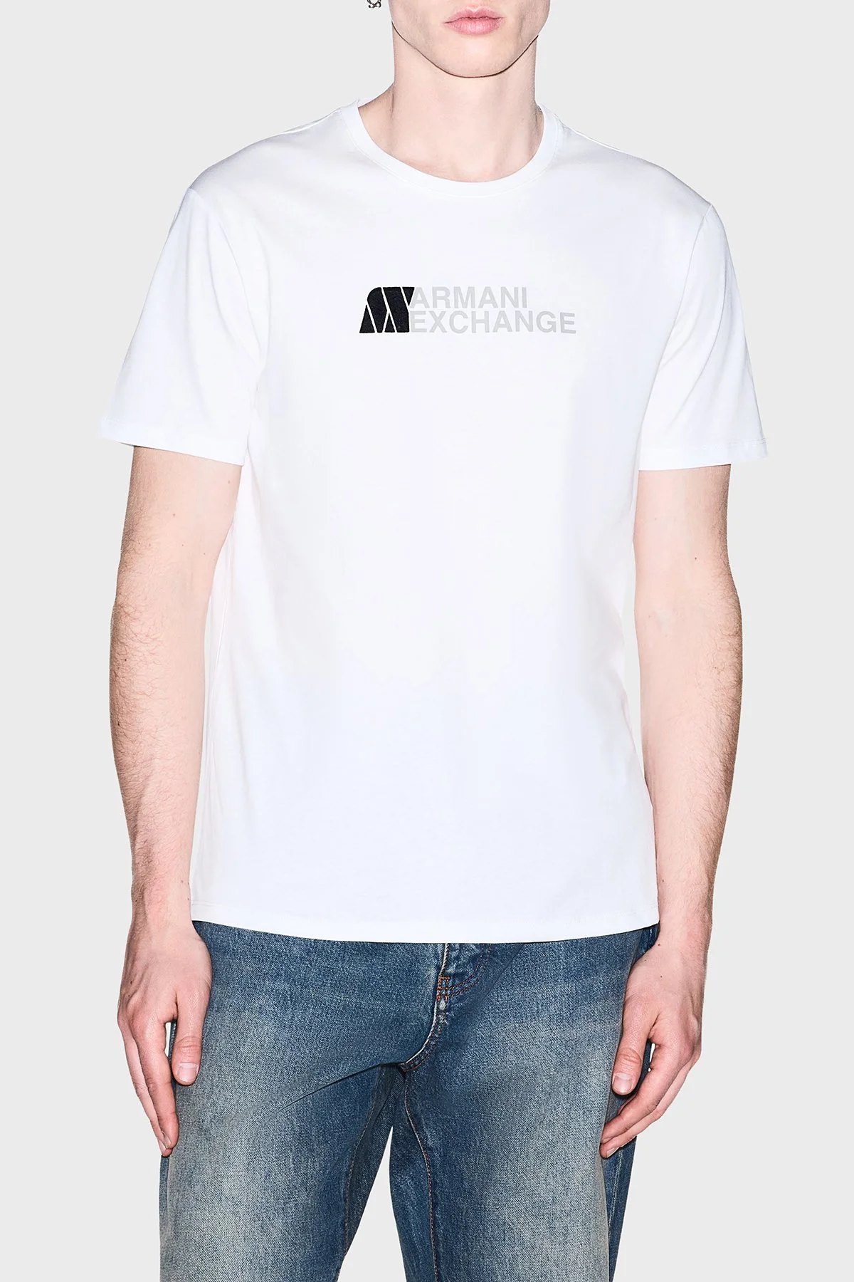 Armani Exchange Logolu % 100 Pamuk Slim Fit Bisiklet Yaka Erkek T Shirt XM003094 AF21323 U0009 Beyaz - 1