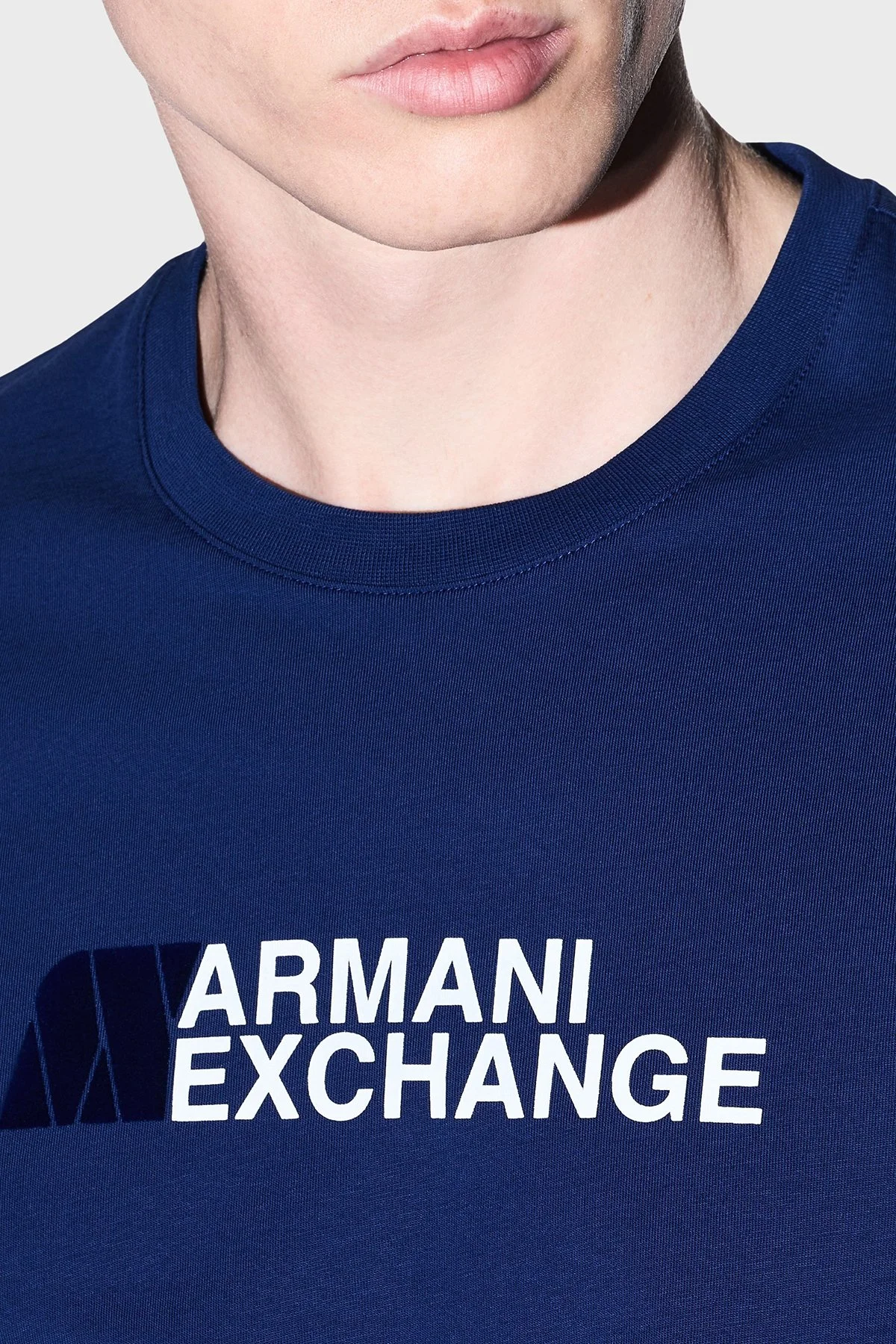 Armani Exchange Logolu % 100 Pamuk Slim Fit Bisiklet Yaka Erkek T Shirt XM003094 AF21323 UB095 Mavi - 5