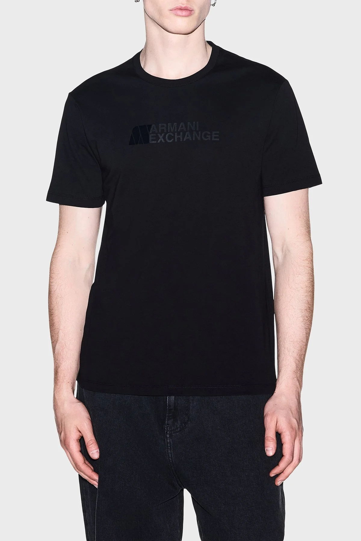 Armani Exchange Logolu % 100 Pamuk Slim Fit Bisiklet Yaka Erkek T Shirt XM003094 AF21323 UC001 Siyah - 1