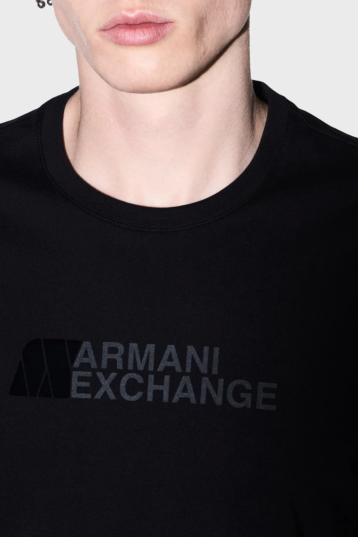 Armani Exchange Logolu % 100 Pamuk Slim Fit Bisiklet Yaka Erkek T Shirt XM003094 AF21323 UC001 Siyah - 5