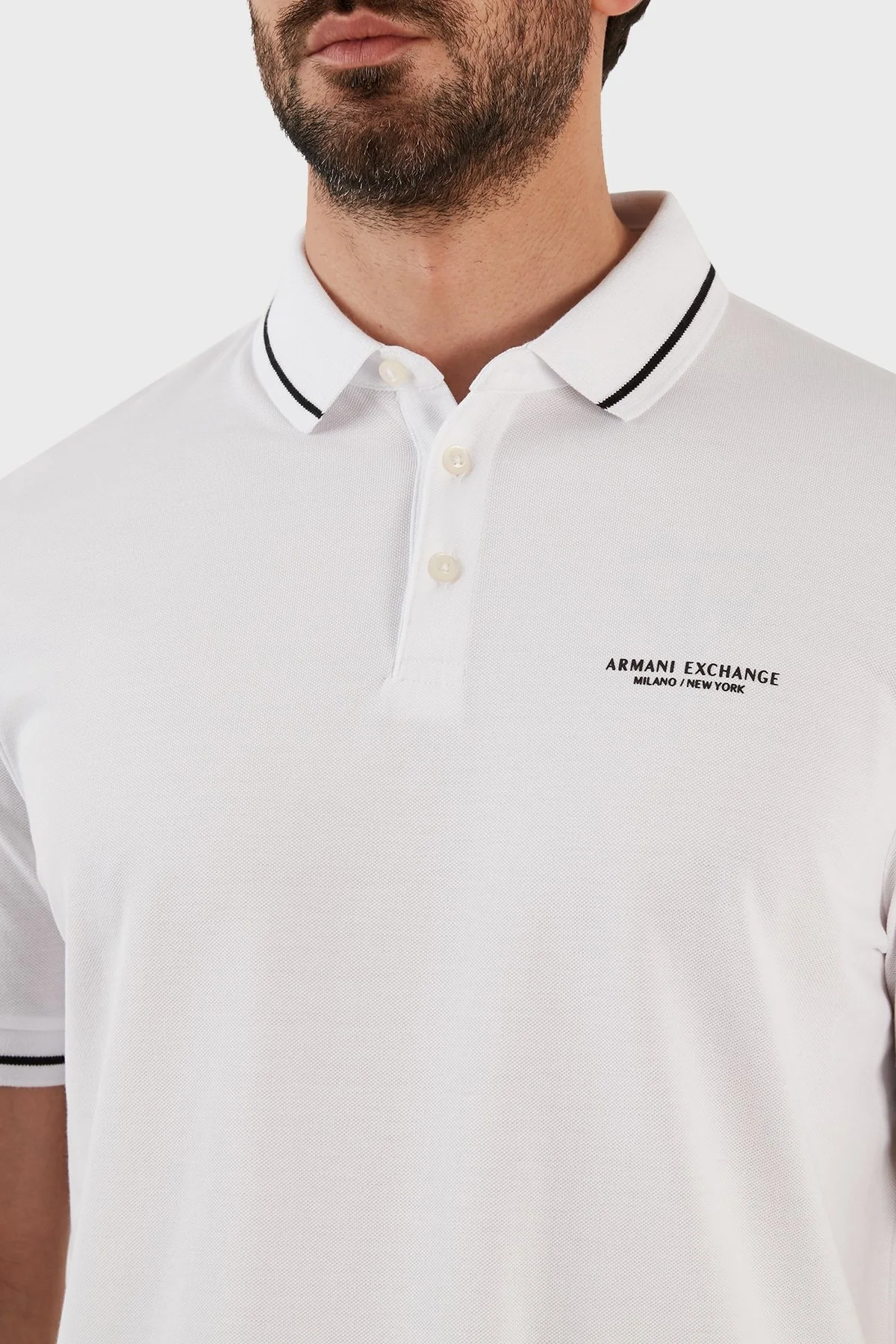 Armani Exchange Logolu % 100 Pamuk Slim Fit Polo T Shirt Erkek Polo Yaka T Shirt 8NZFFM ZJ5DZ 1100 BEYAZ - 4
