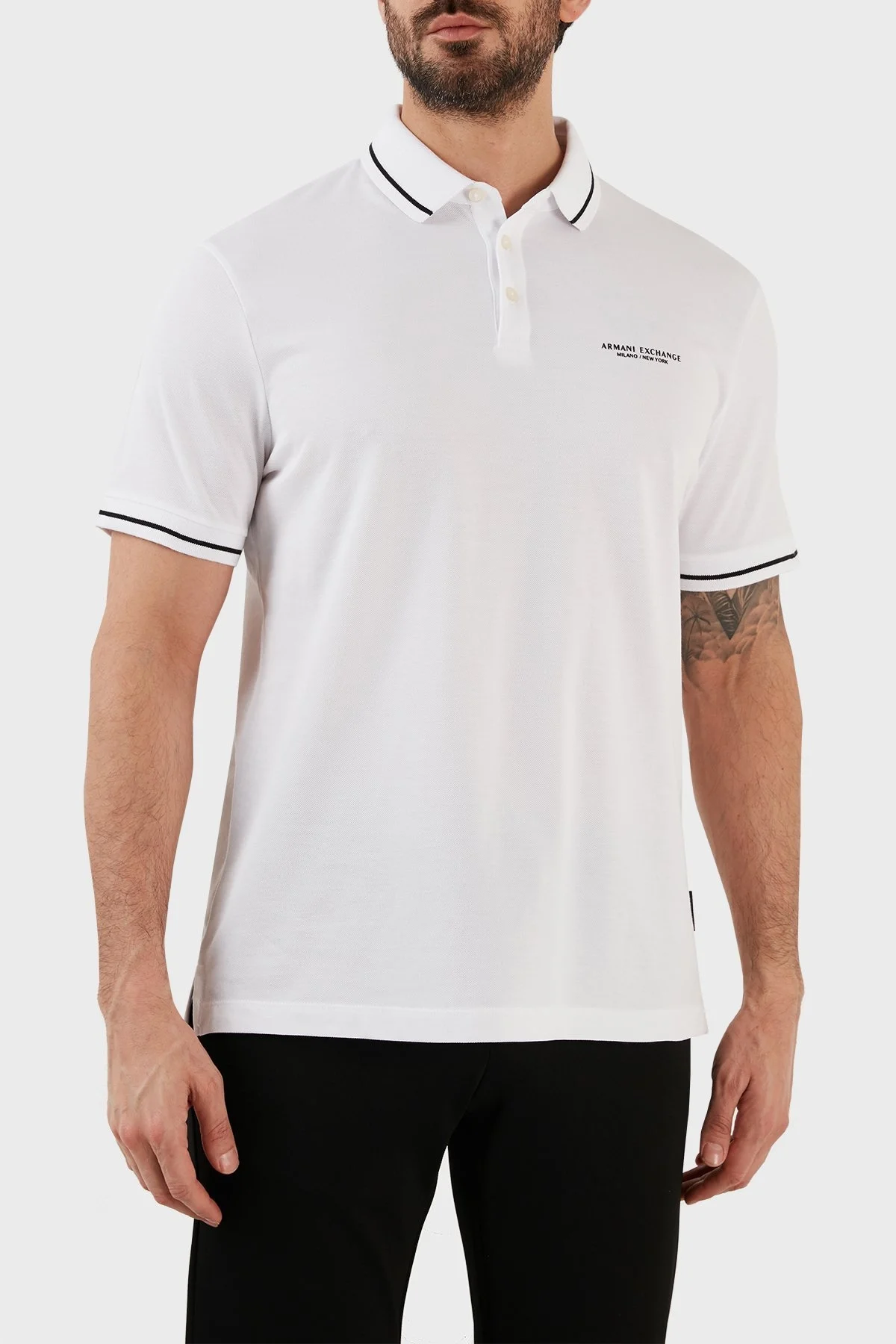 Armani Exchange Logolu % 100 Pamuk Slim Fit Polo T Shirt Erkek Polo Yaka T Shirt 8NZFFM ZJ5DZ 1100 BEYAZ - 6