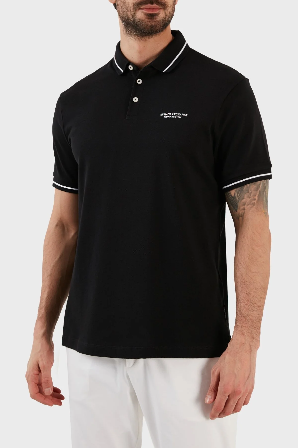 Armani Exchange Logolu % 100 Pamuk Slim Fit Erkek Polo Yaka T Shirt 8NZFFM ZJ5DZ 1200 SİYAH - 8