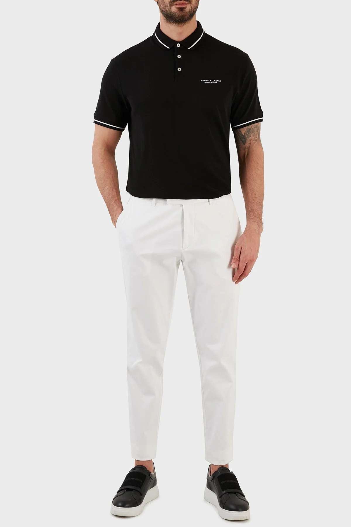 Armani Exchange Logolu % 100 Pamuk Slim Fit Erkek Polo Yaka T Shirt 8NZFFM ZJ5DZ 1200 SİYAH - 9