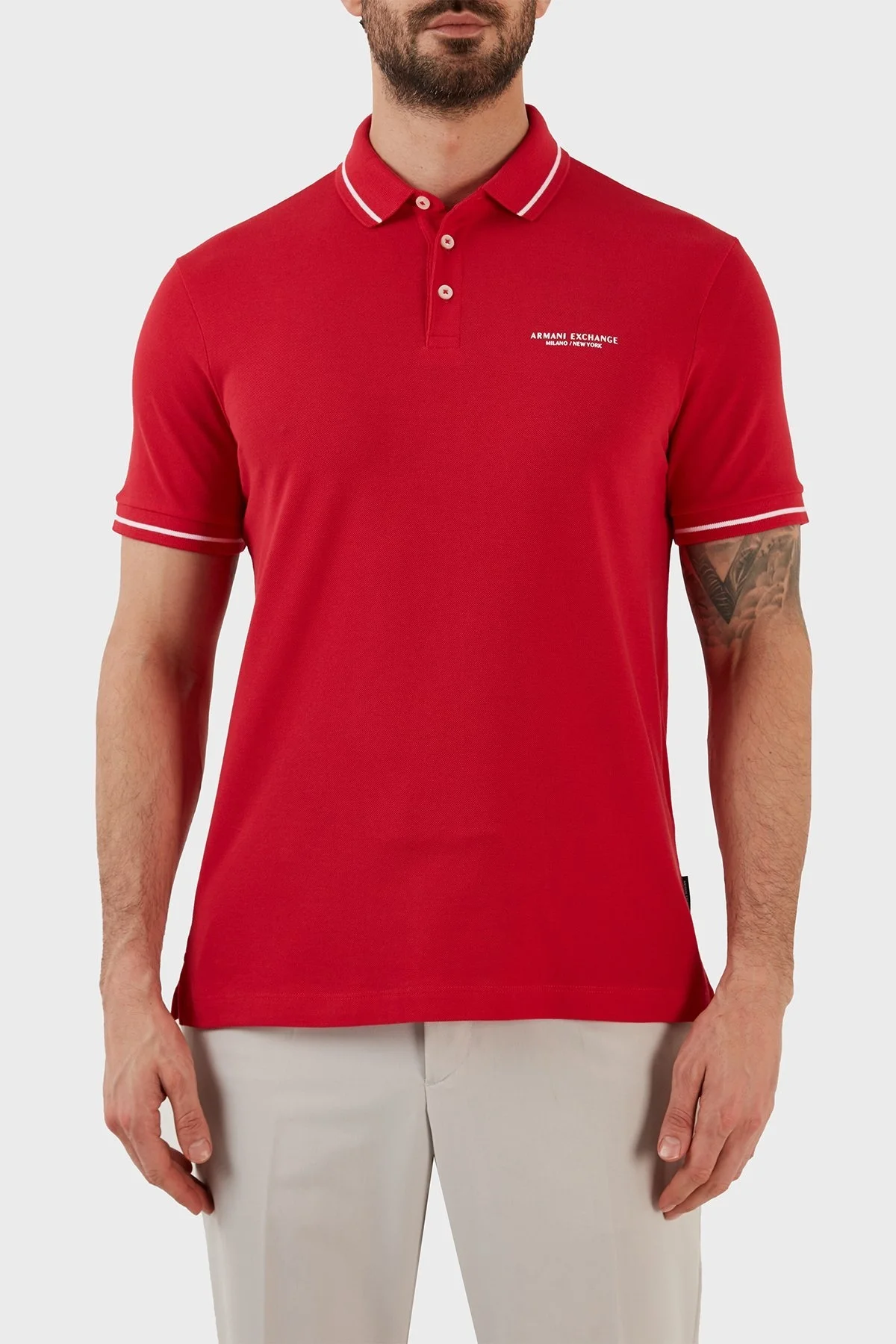 Armani Exchange Logolu % 100 Pamuk Slim Fit Erkek Polo T Shirt 8NZFFM ZJ5DZ 14AQ KIRMIZI - 2