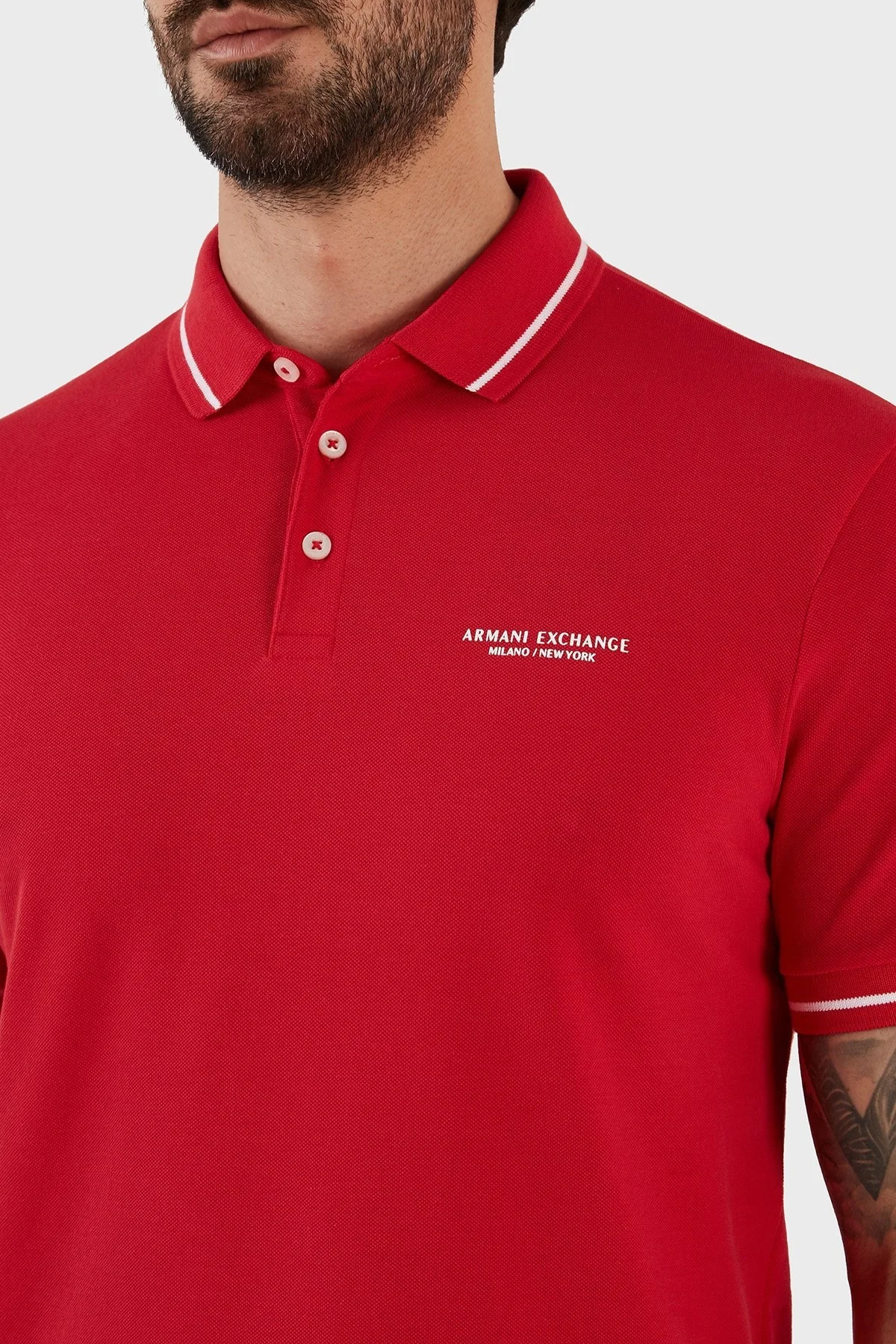 Armani Exchange Logolu % 100 Pamuk Slim Fit Erkek Polo T Shirt 8NZFFM ZJ5DZ 14AQ KIRMIZI - 3