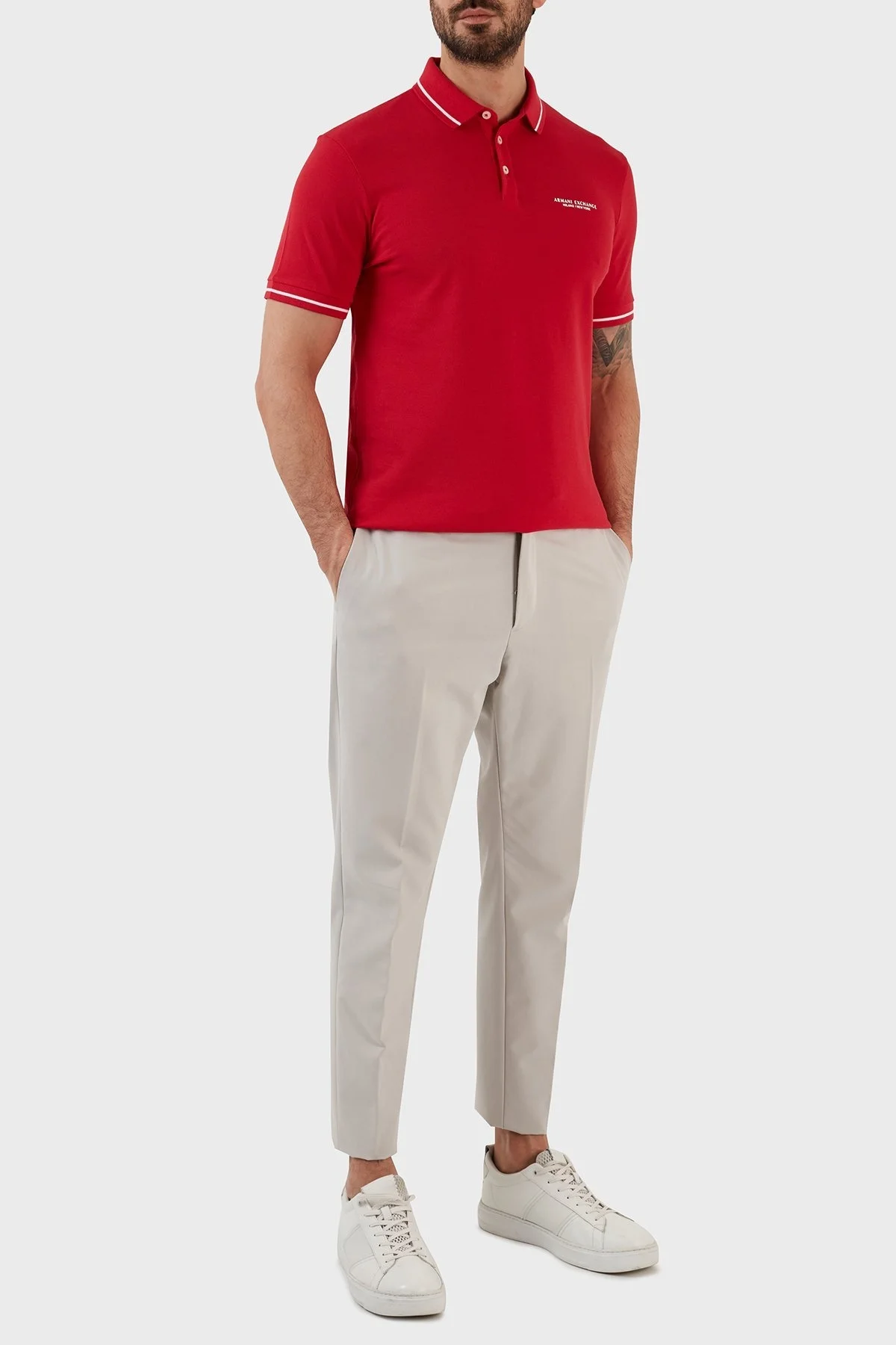 Armani Exchange Logolu % 100 Pamuk Slim Fit Erkek Polo T Shirt 8NZFFM ZJ5DZ 14AQ KIRMIZI - 4