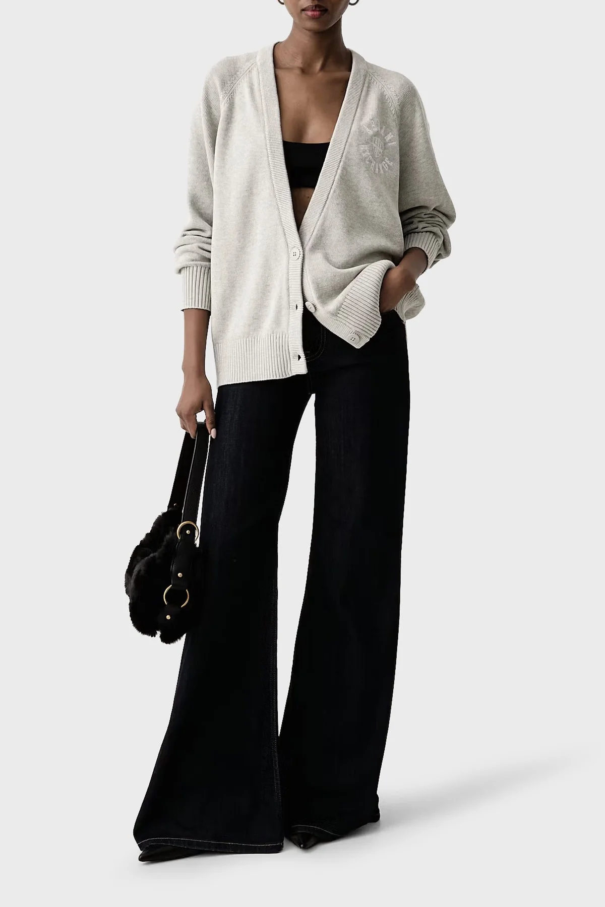 Armani Exchange Logolu % 100 Pamuk V Yaka Düğmeli Kadın Hırka XW002878 AF16552 O8019 Gri melanj - 2