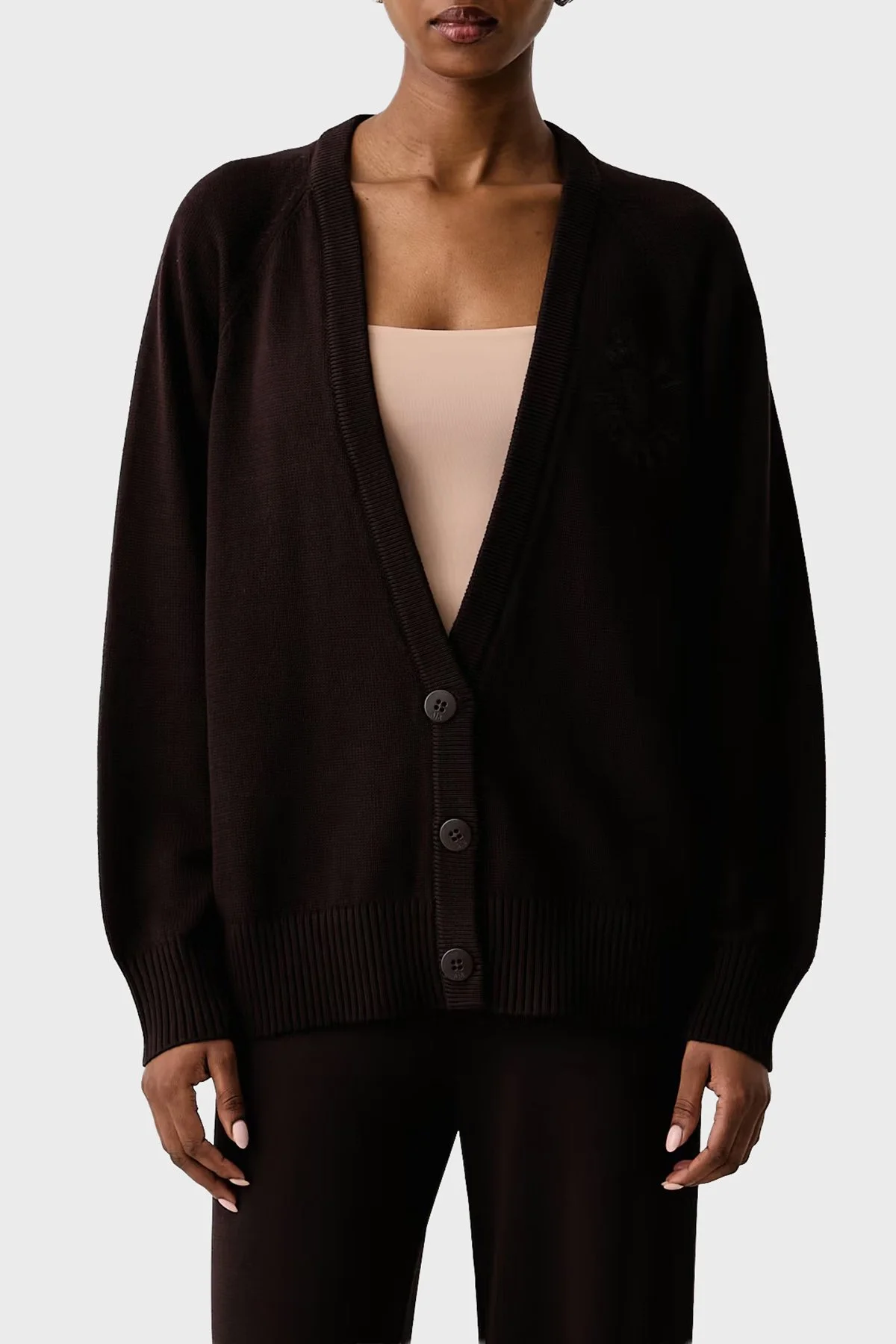 Armani Exchange Logolu % 100 Pamuk V Yaka Düğmeli Kadın Hırka XW002878 AF16552 U6032 Kahve - 1
