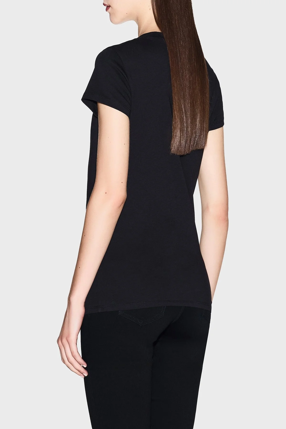 Armani Exchange Logolu % 100 Pamuk Yuvarlak Yaka Bayan T Shirt XW001455 AF10356 MC021 SİYAH-GOLD - 3