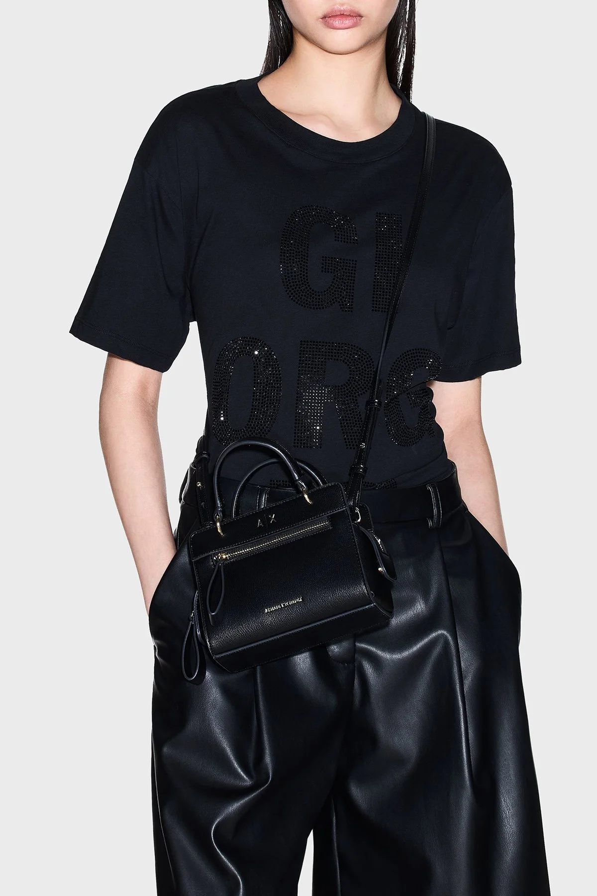 Armani Exchange Logolu Ayarlanabilir Askılı Mini Bayan Çanta XW001212 AF17117 UC001 SİYAH - 2