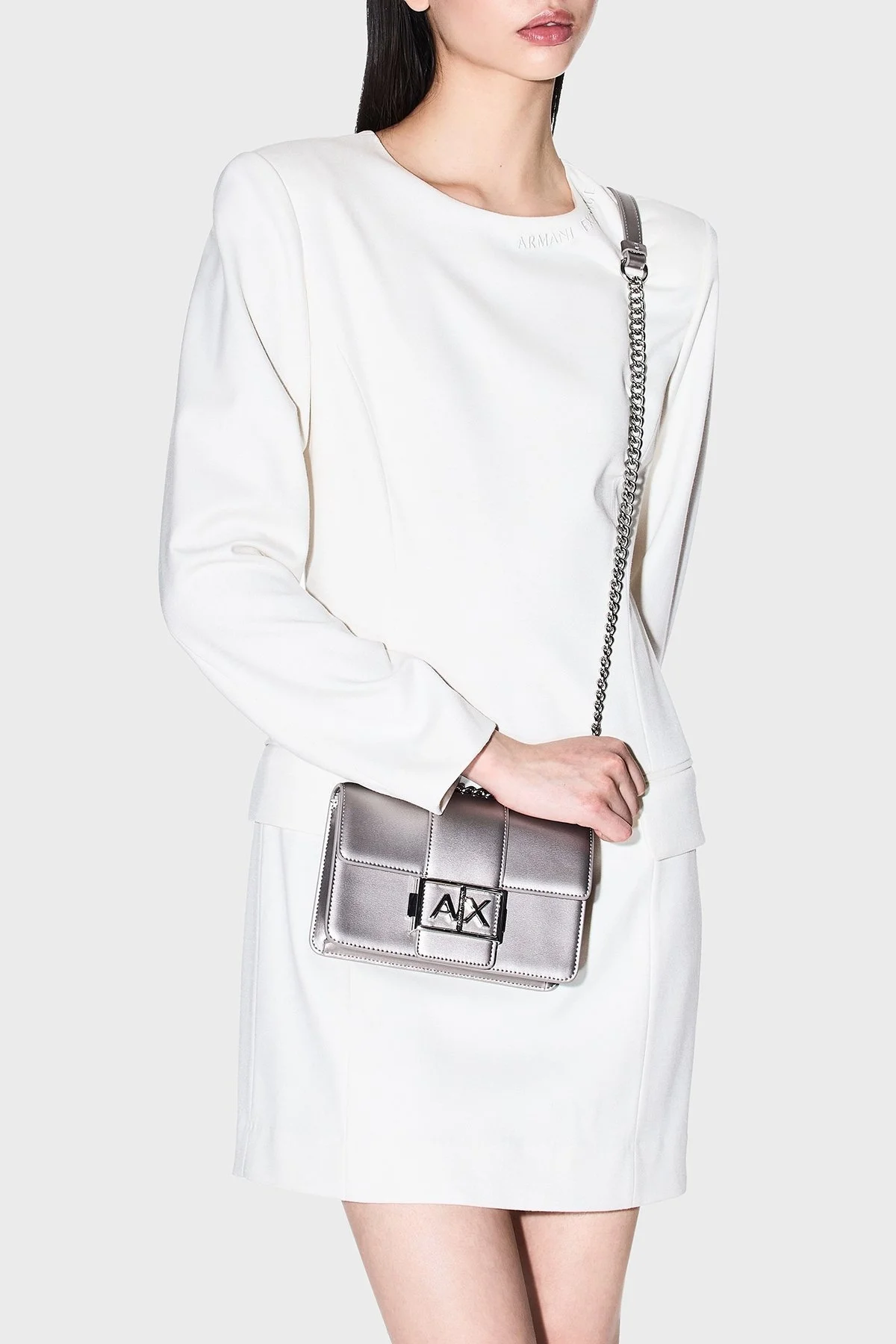 Armani Exchange Logolu Ayarlanabilir Zincir Askılı Bayan Çanta XW000071 AF12039 U8097 GÜMÜŞ - 7