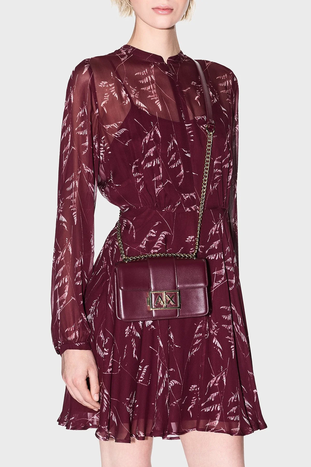 Armani Exchange Logolu Ayarlanabilir Zincir Askılı Bayan Çanta XW000071 AF12039 UA343 BORDO - 2