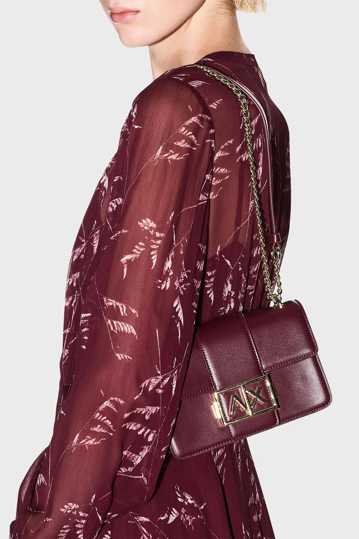 Armani Exchange Logolu Ayarlanabilir Zincir Askılı Bayan Çanta XW000071 AF12039 UA343 BORDO - 4