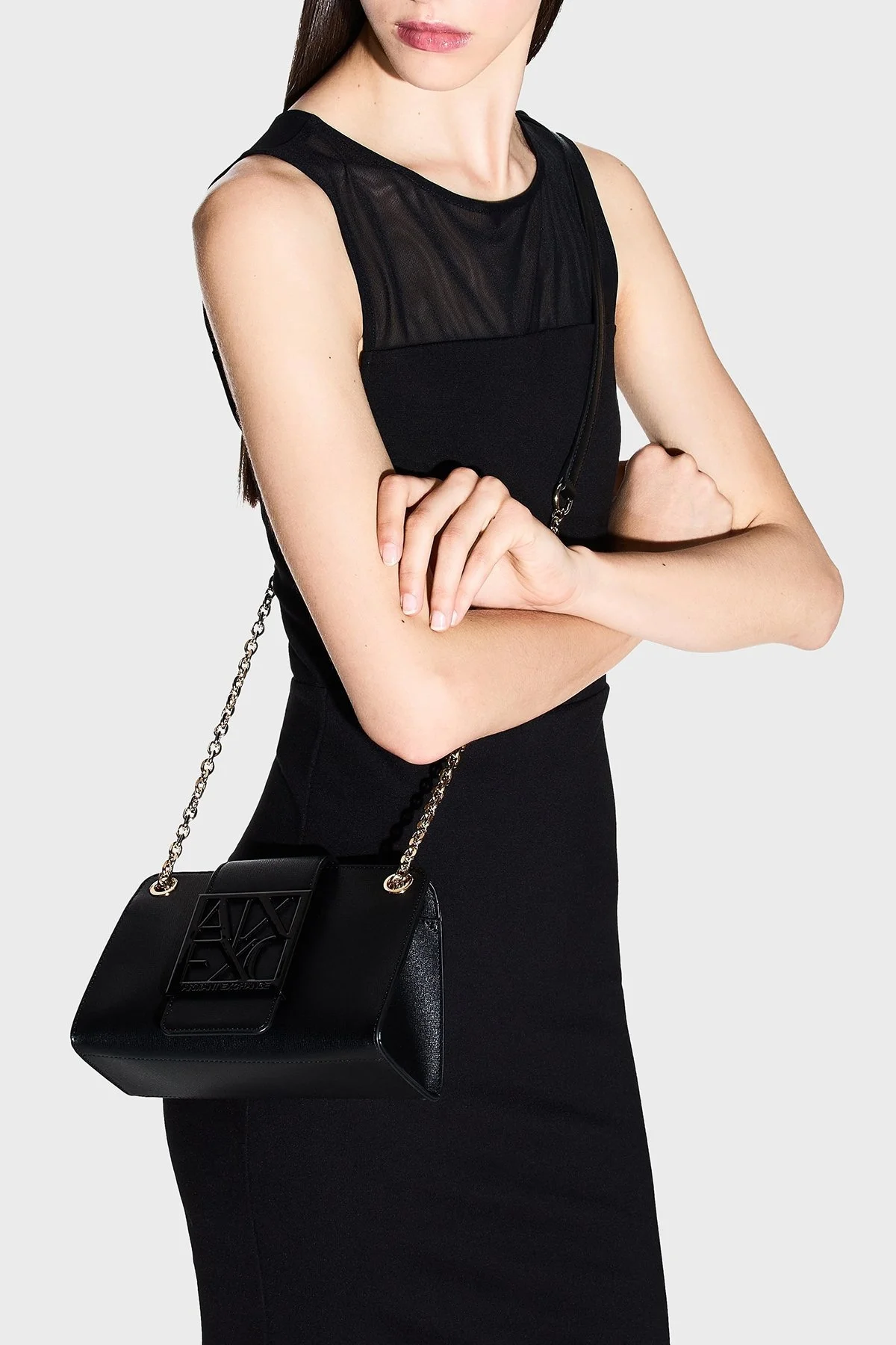 Armani Exchange Logolu Ayarlanabilir Zincir Askılı Small Bayan Çanta XW000281 AF13672 UC001 SİYAH - 2