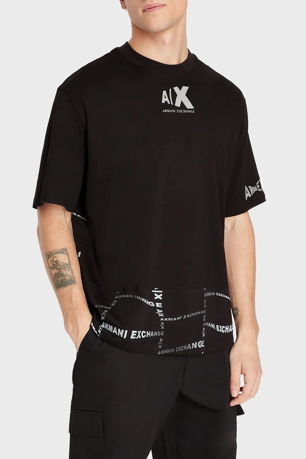 Armani Exchange Logolu Bisiklet Yaka % 100 Pamuk Regular Fit Erkek T Shirt 3RZMFE ZJ8EZ 52AG SİYAH - 1