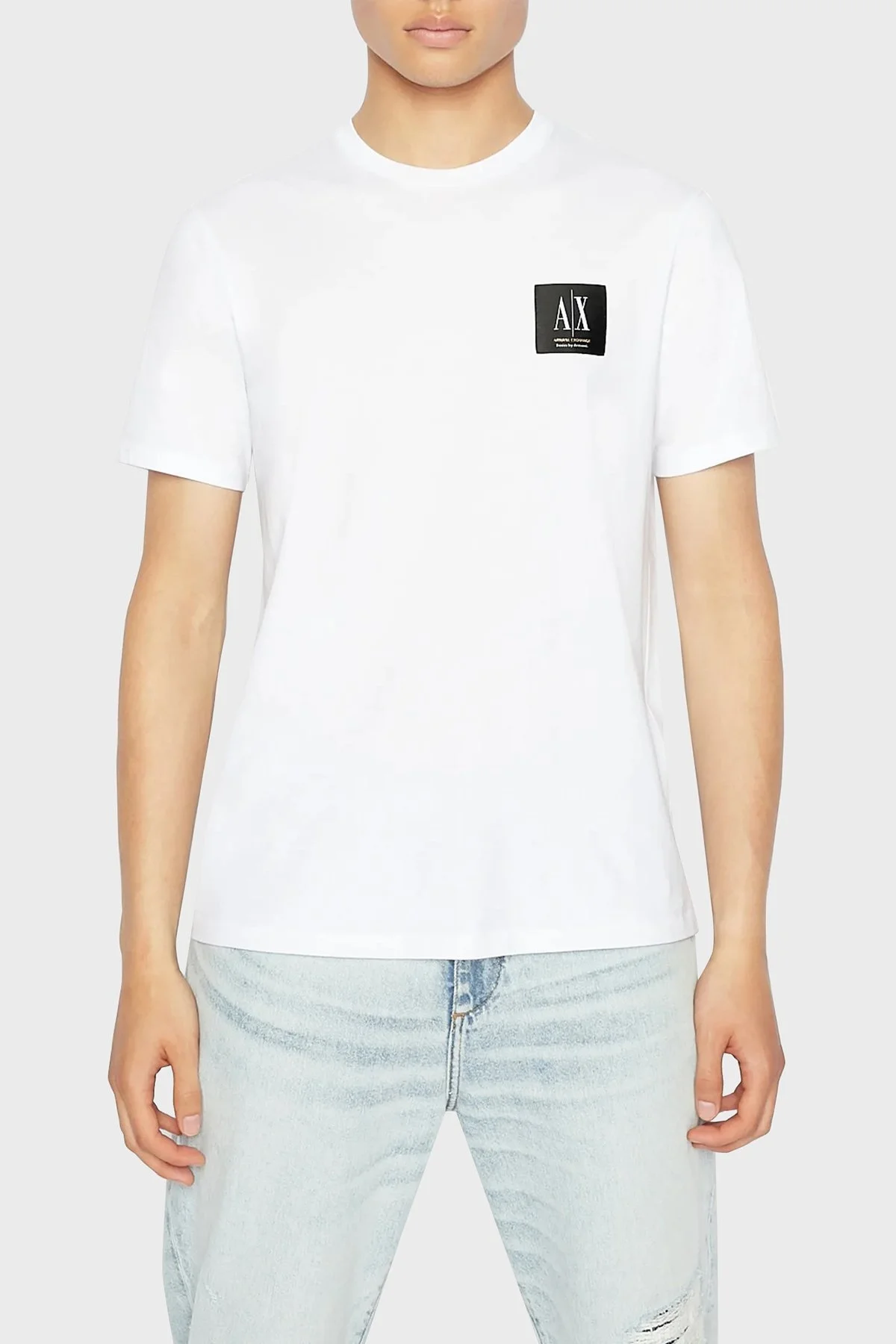 Armani Exchange Logolu Bisiklet Yaka % 100 Pamuk Regular Fit Erkek T Shirt 3RZTBK ZJ8EZ 1100 BEYAZ - 1