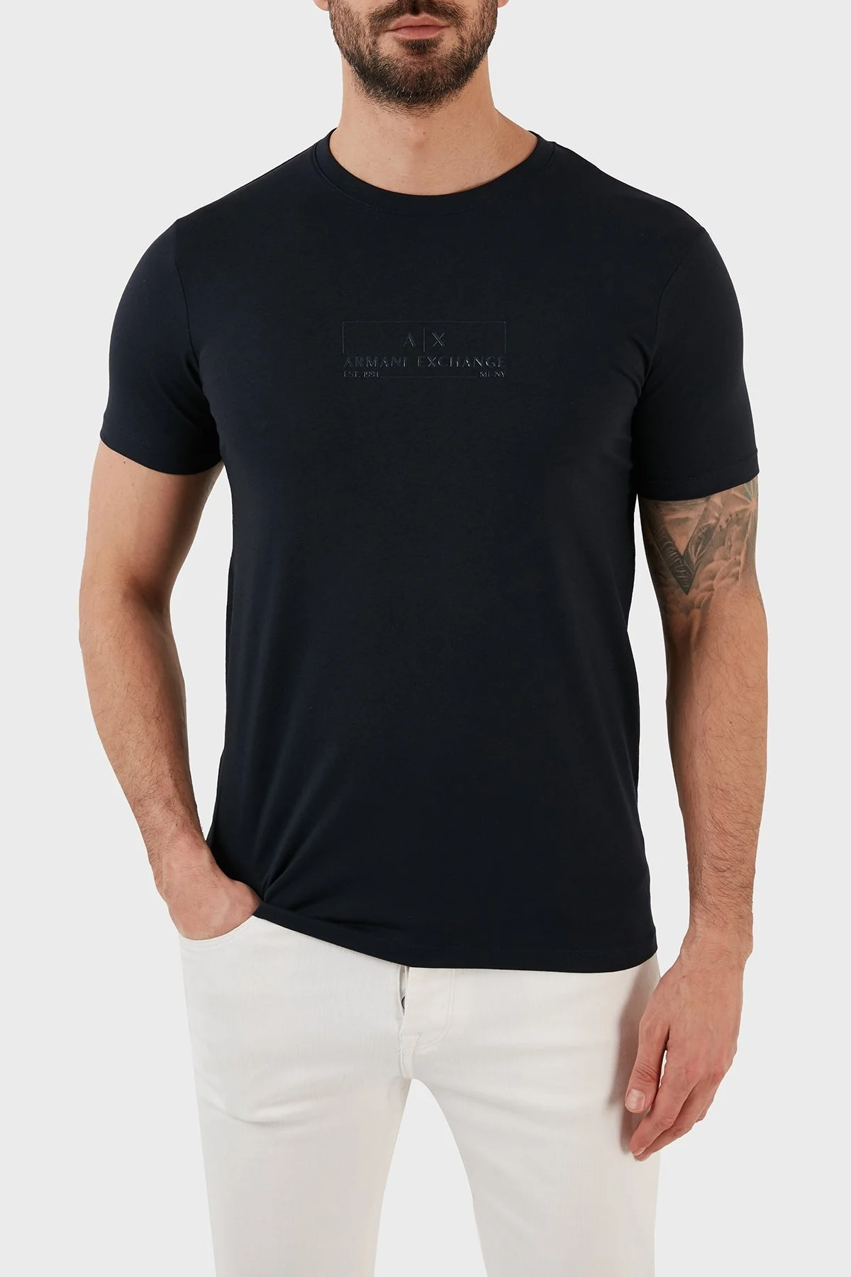 Armani Exchange Logolu Bisiklet Yaka % 100 Pamuk Regular Fit Erkek T Shirt 3RZTHE ZJBYZ 1510 LACİVERT - 1