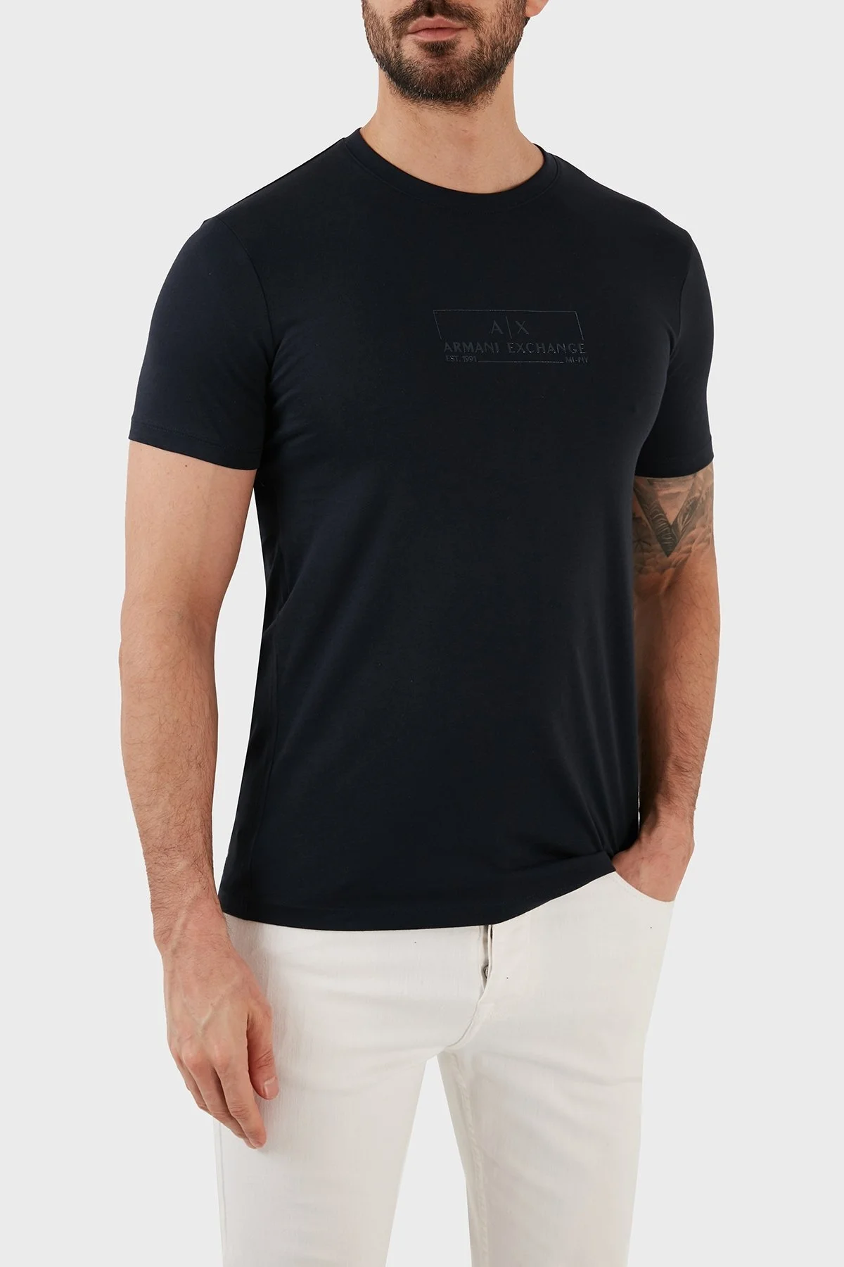 Armani Exchange Logolu Bisiklet Yaka % 100 Pamuk Regular Fit Erkek T Shirt 3RZTHE ZJBYZ 1510 LACİVERT - 2