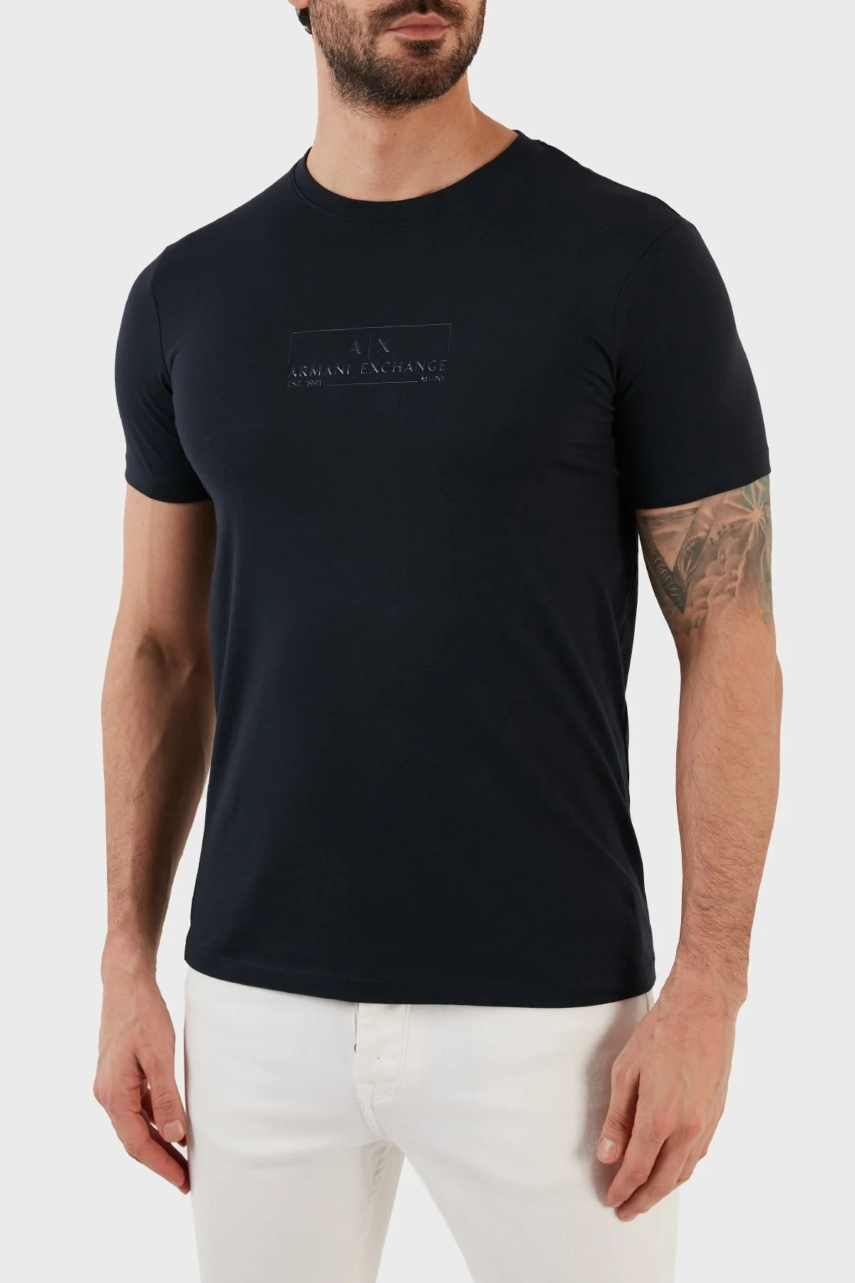 Armani Exchange Logolu Bisiklet Yaka % 100 Pamuk Regular Fit Erkek T Shirt 3RZTHE ZJBYZ 1510 LACİVERT - 3