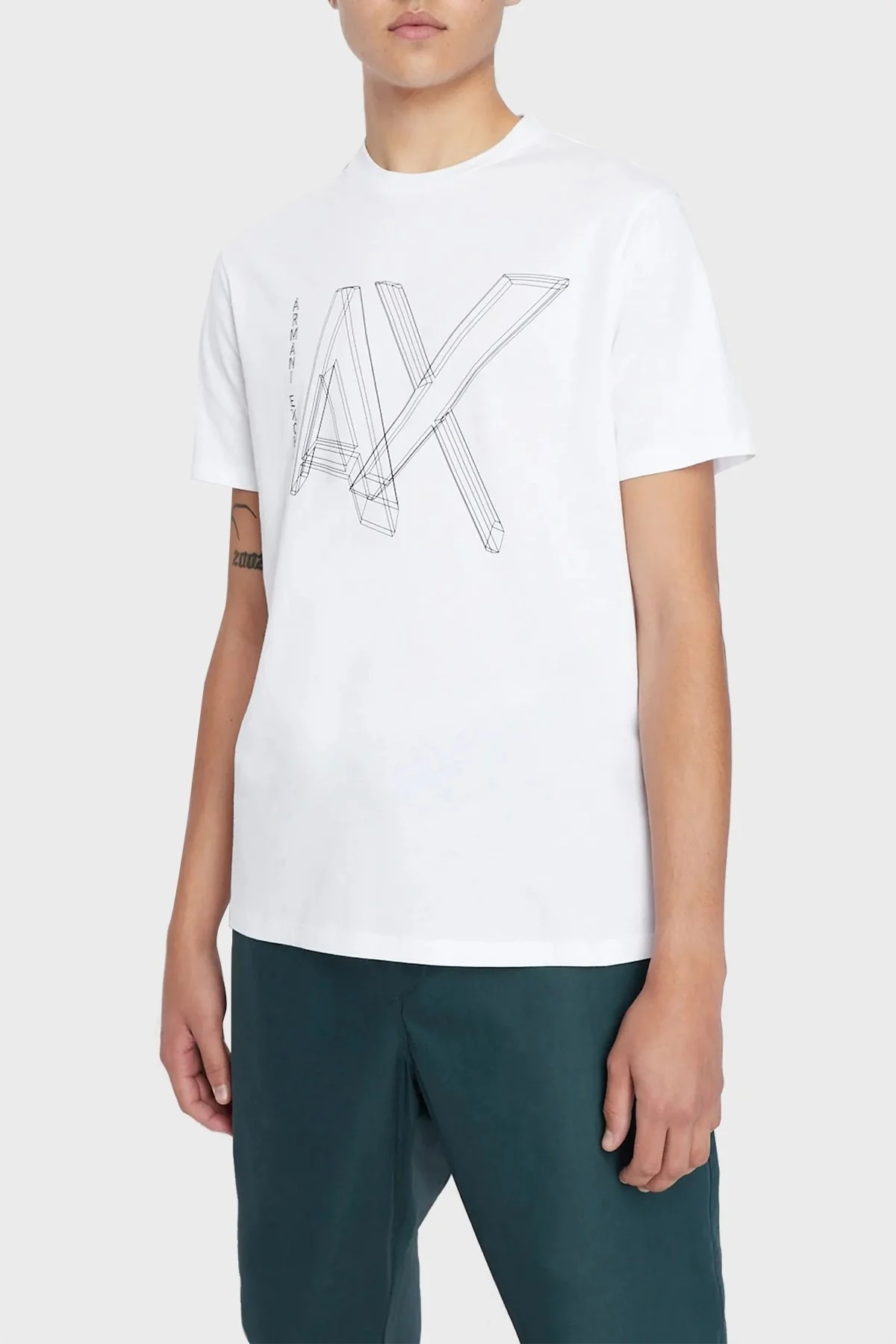 Armani Exchange Logolu Bisiklet Yaka % 100 Pamuk Regular Fit Erkek T Shirt 3RZTHF ZJH4Z 1100 BEYAZ - 1