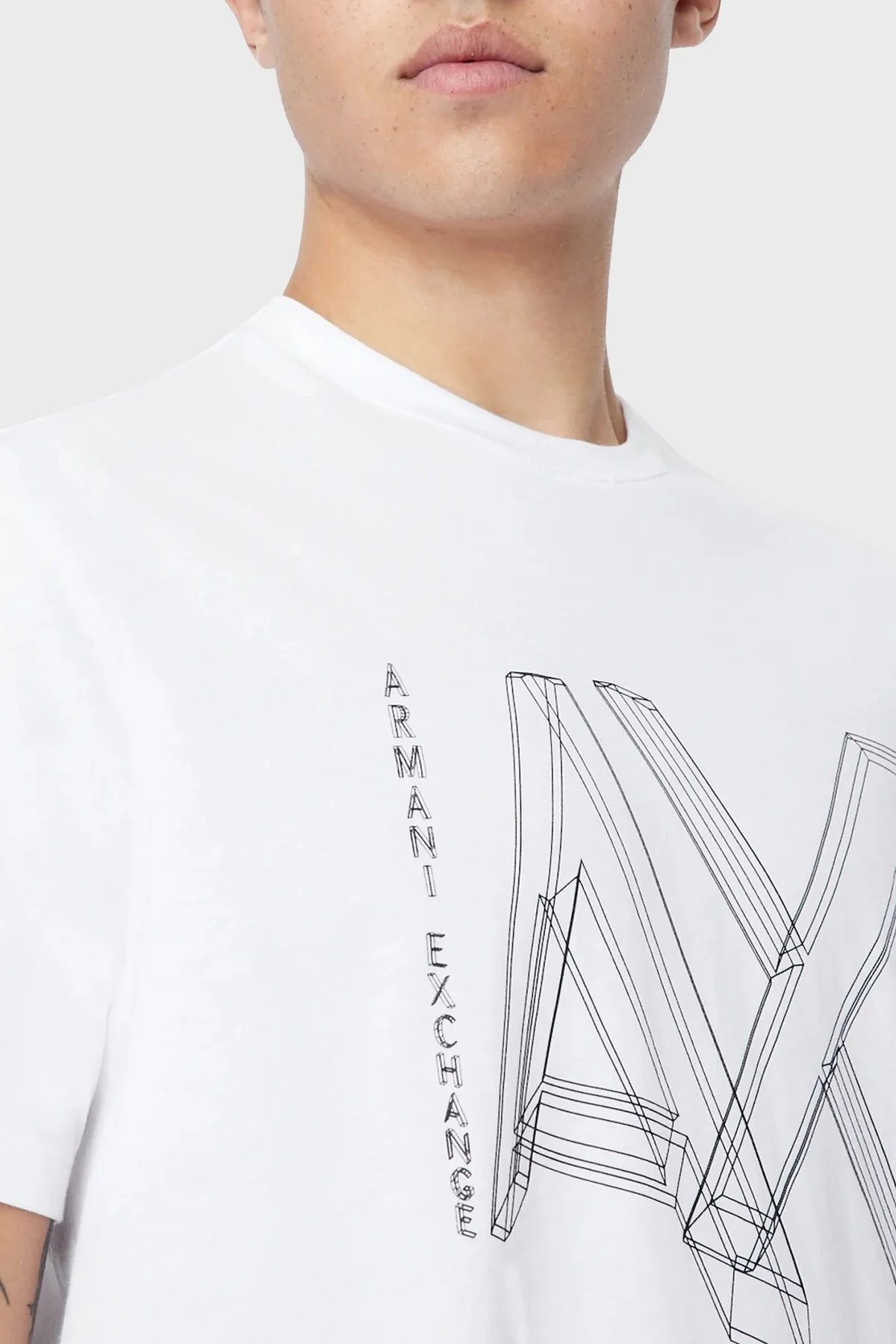 Armani Exchange Logolu Bisiklet Yaka % 100 Pamuk Regular Fit Erkek T Shirt 3RZTHF ZJH4Z 1100 BEYAZ - 3