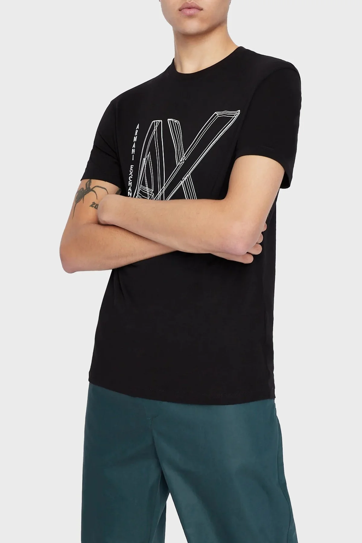 Armani Exchange Logolu Bisiklet Yaka % 100 Pamuk Regular Fit Erkek T Shirt 3RZTHF ZJH4Z 1200 SİYAH - 1
