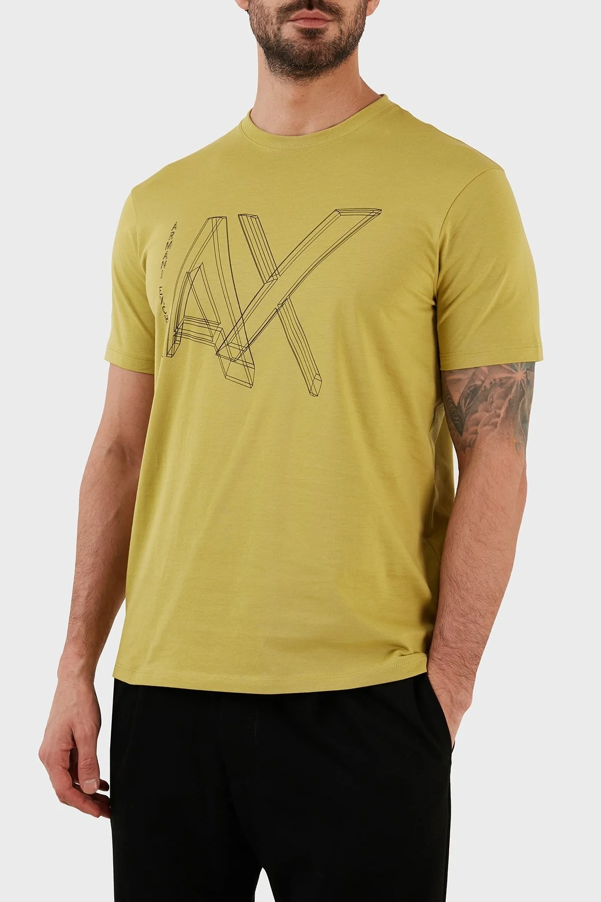 Armani Exchange Logolu Bisiklet Yaka % 100 Pamuk Regular Fit Erkek T Shirt 3RZTHF ZJH4Z 1883 FISTIK YEŞİL - 1