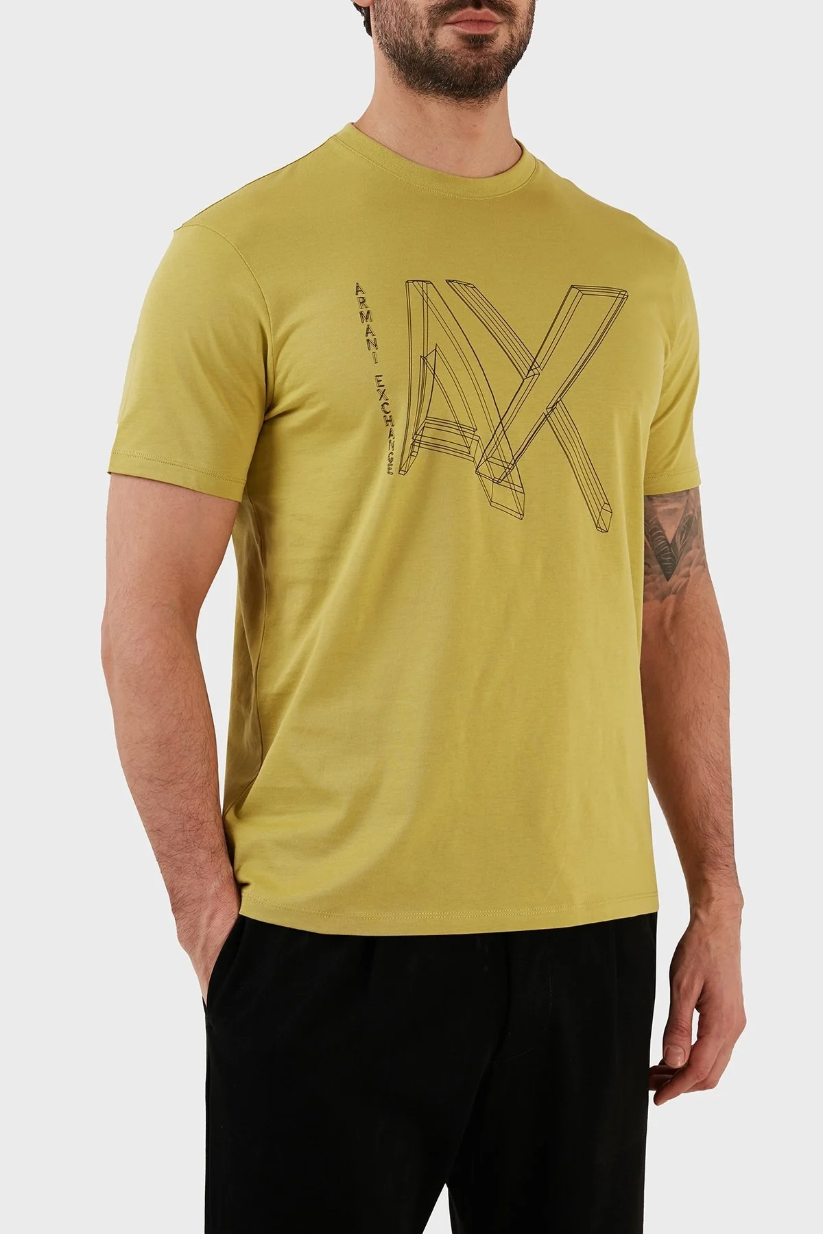 Armani Exchange Logolu Bisiklet Yaka % 100 Pamuk Regular Fit Erkek T Shirt 3RZTHF ZJH4Z 1883 FISTIK YEŞİL - 2