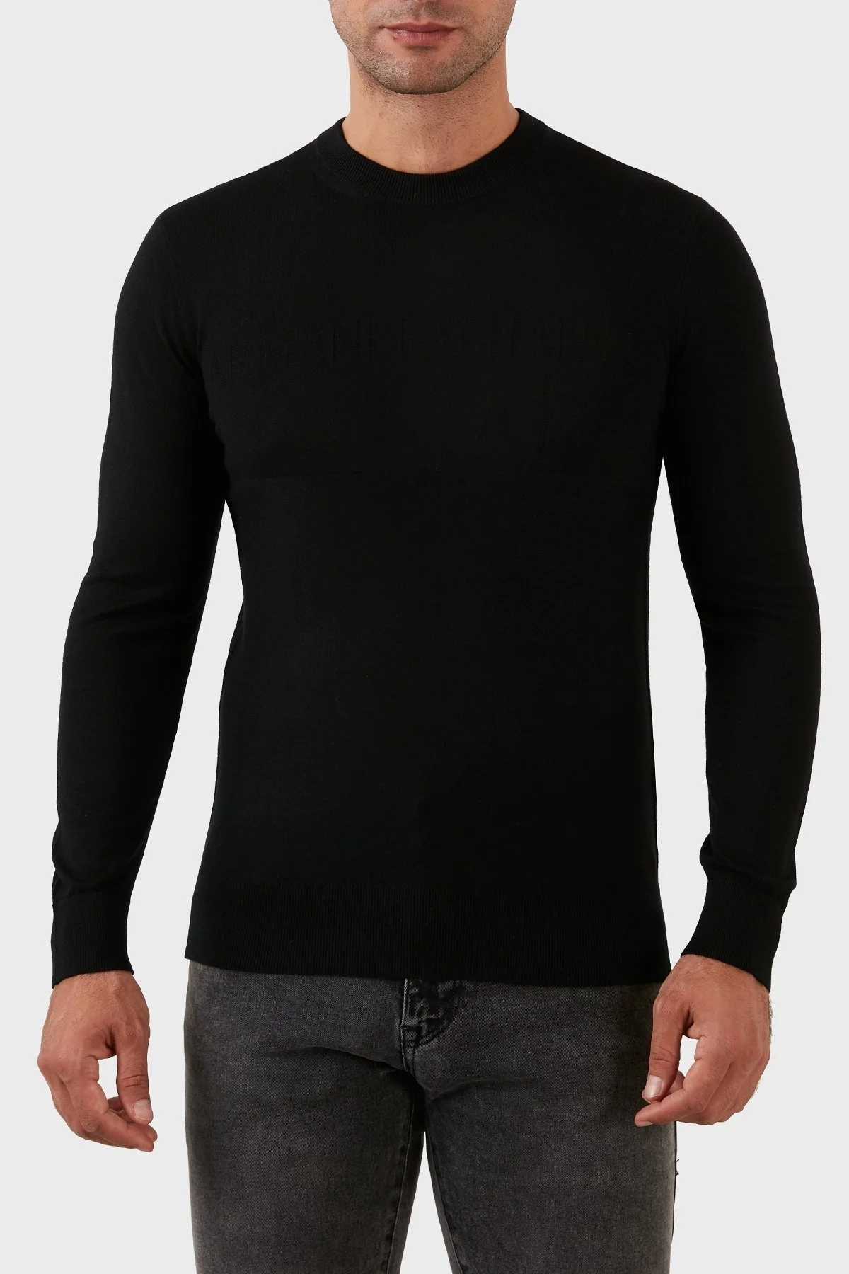 Armani Exchange Logolu Bisiklet Yaka İpek Karışımlı Slim Fit Triko Erkek Kazak 6LZM1D ZMW8Z 1200 SİYAH - 1