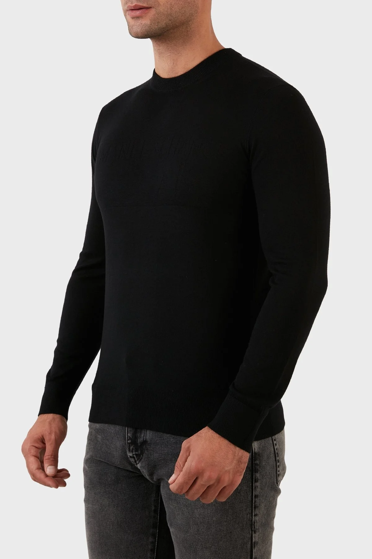 Armani Exchange Logolu Bisiklet Yaka İpek Karışımlı Slim Fit Triko Erkek Kazak 6LZM1D ZMW8Z 1200 SİYAH - 2