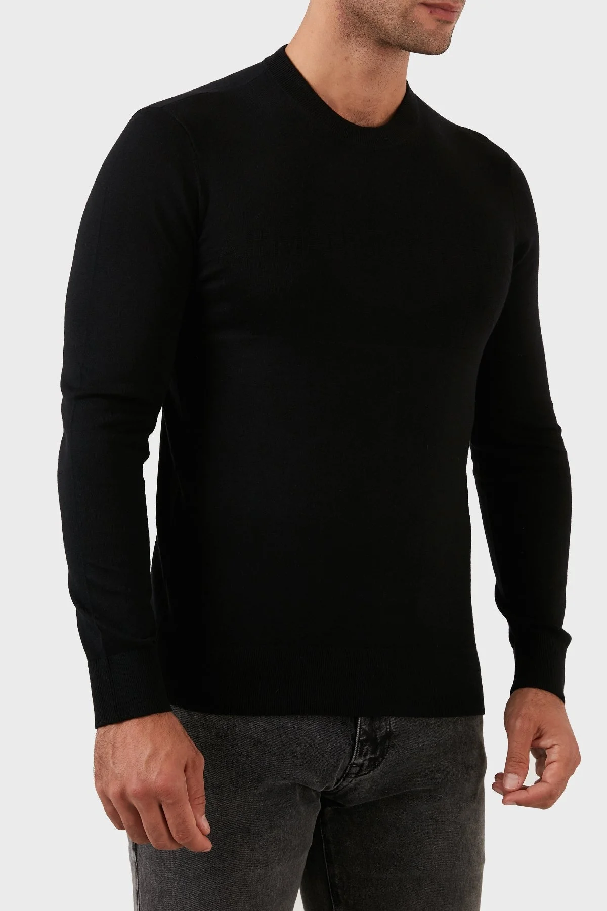 Armani Exchange Logolu Bisiklet Yaka İpek Karışımlı Slim Fit Triko Erkek Kazak 6LZM1D ZMW8Z 1200 SİYAH - 3