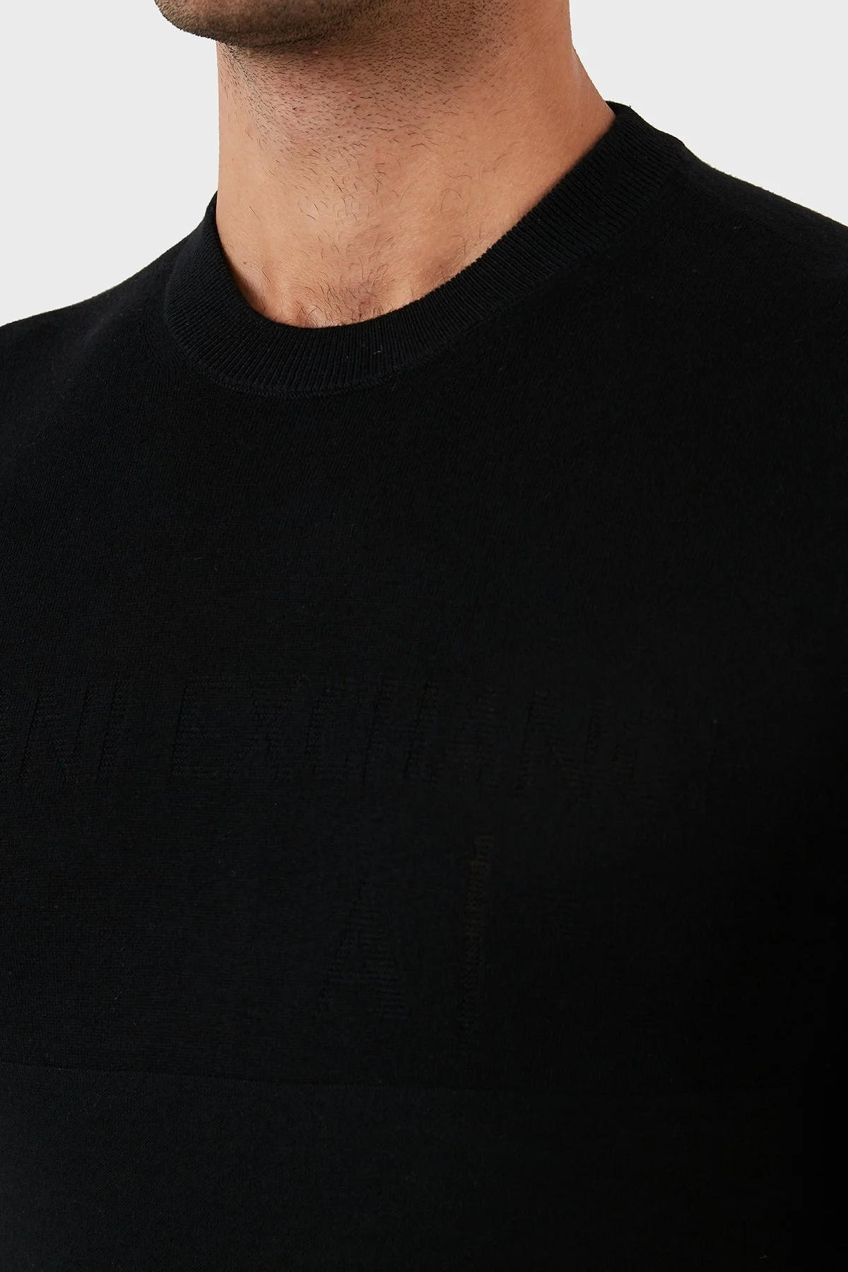 Armani Exchange Logolu Bisiklet Yaka İpek Karışımlı Slim Fit Triko Erkek Kazak 6LZM1D ZMW8Z 1200 SİYAH - 4