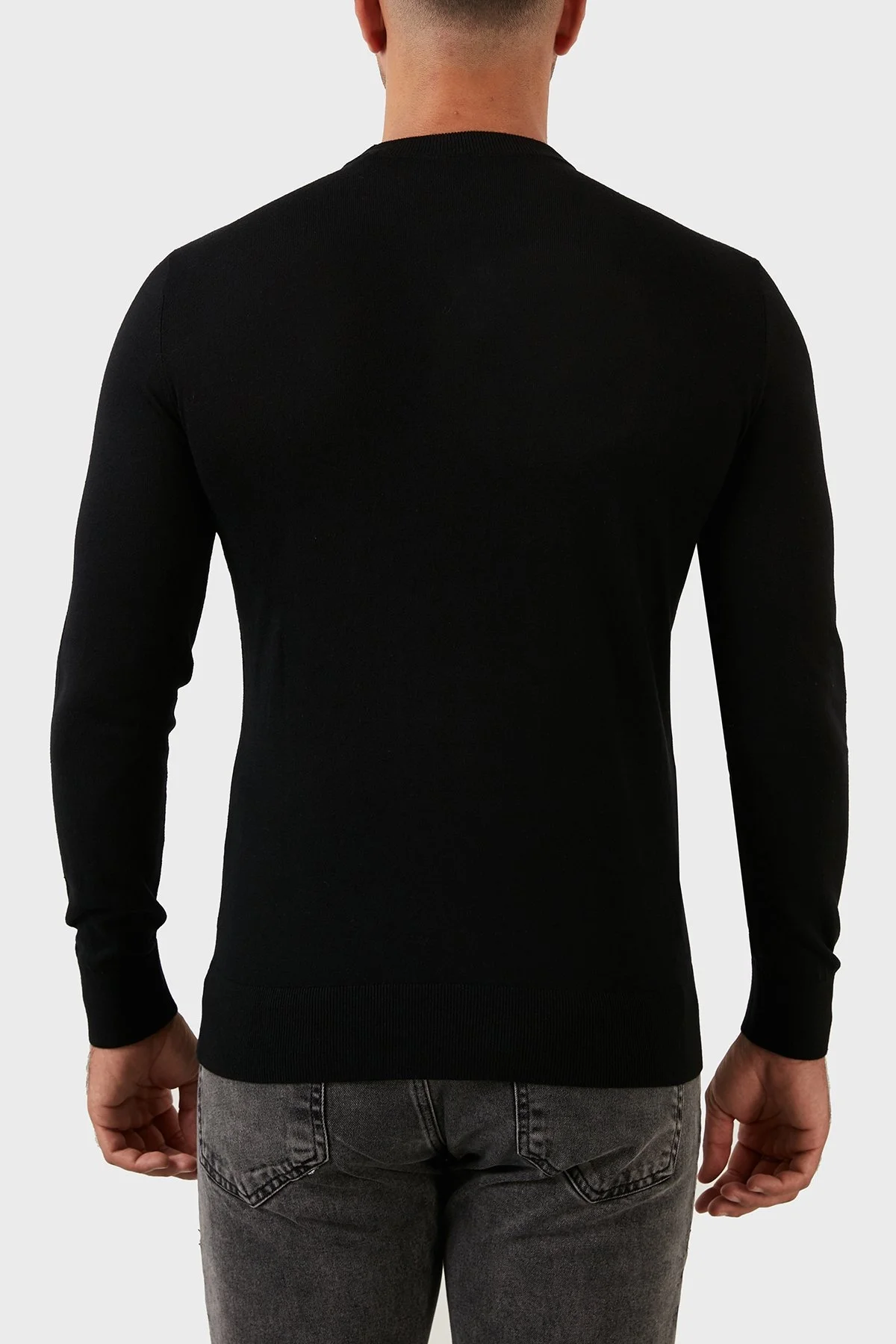 Armani Exchange Logolu Bisiklet Yaka İpek Karışımlı Slim Fit Triko Erkek Kazak 6LZM1D ZMW8Z 1200 SİYAH - 5