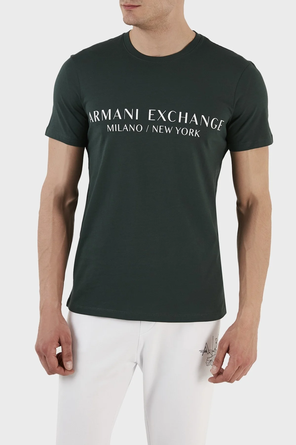 Armani Exchange Logolu Bisiklet Yaka Pamuklu Slim Fit Erkek T Shirt 8NZT72 Z8H4Z 1882 YEŞİL - 1