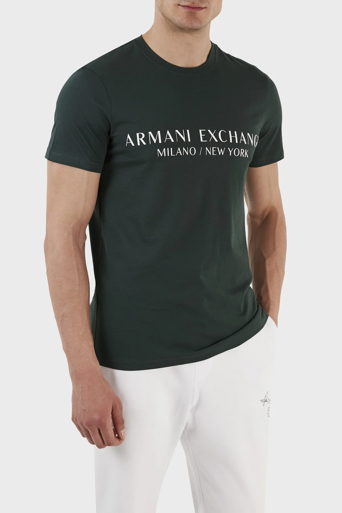 Armani Exchange Logolu Bisiklet Yaka Pamuklu Slim Fit Erkek T Shirt 8NZT72 Z8H4Z 1882 YEŞİL - 2