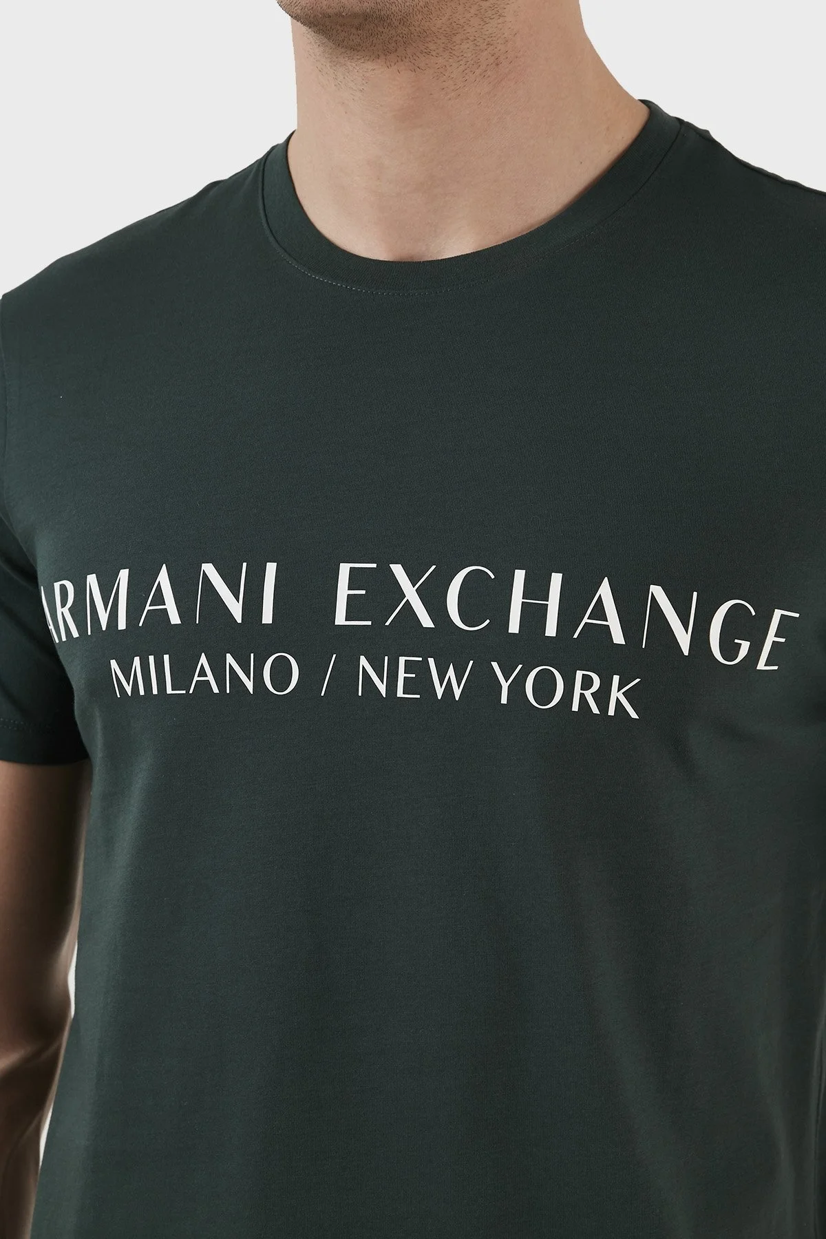 Armani Exchange Logolu Bisiklet Yaka Pamuklu Slim Fit Erkek T Shirt 8NZT72 Z8H4Z 1882 YEŞİL - 3
