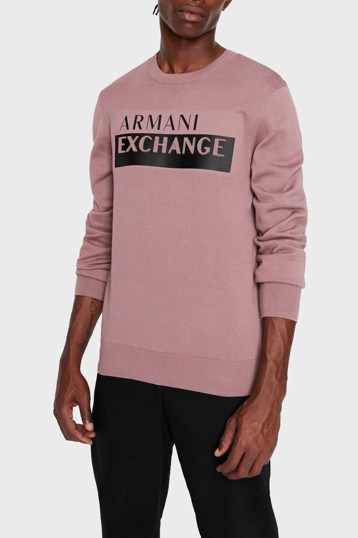 Armani Exchange Logolu Bisiklet Yaka Pamuklu Triko Erkek Kazak 6LZM2D ZMX8Z 1316 GÜL - 1