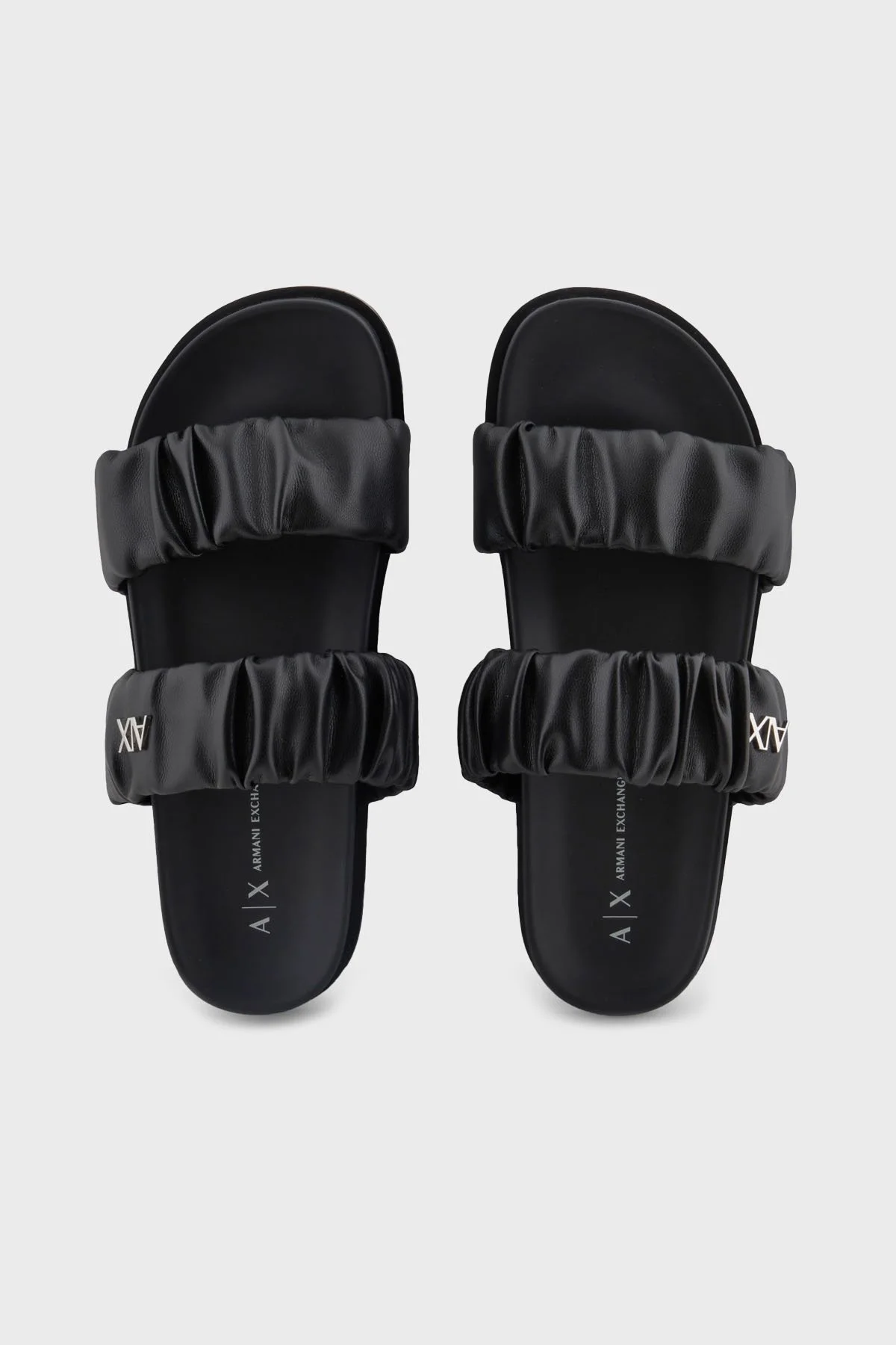 Armani Exchange Logolu Çift Bantlı Büzgü Detaylı Bayan Terlik XDP062 XV926 00002 SİYAH - 9