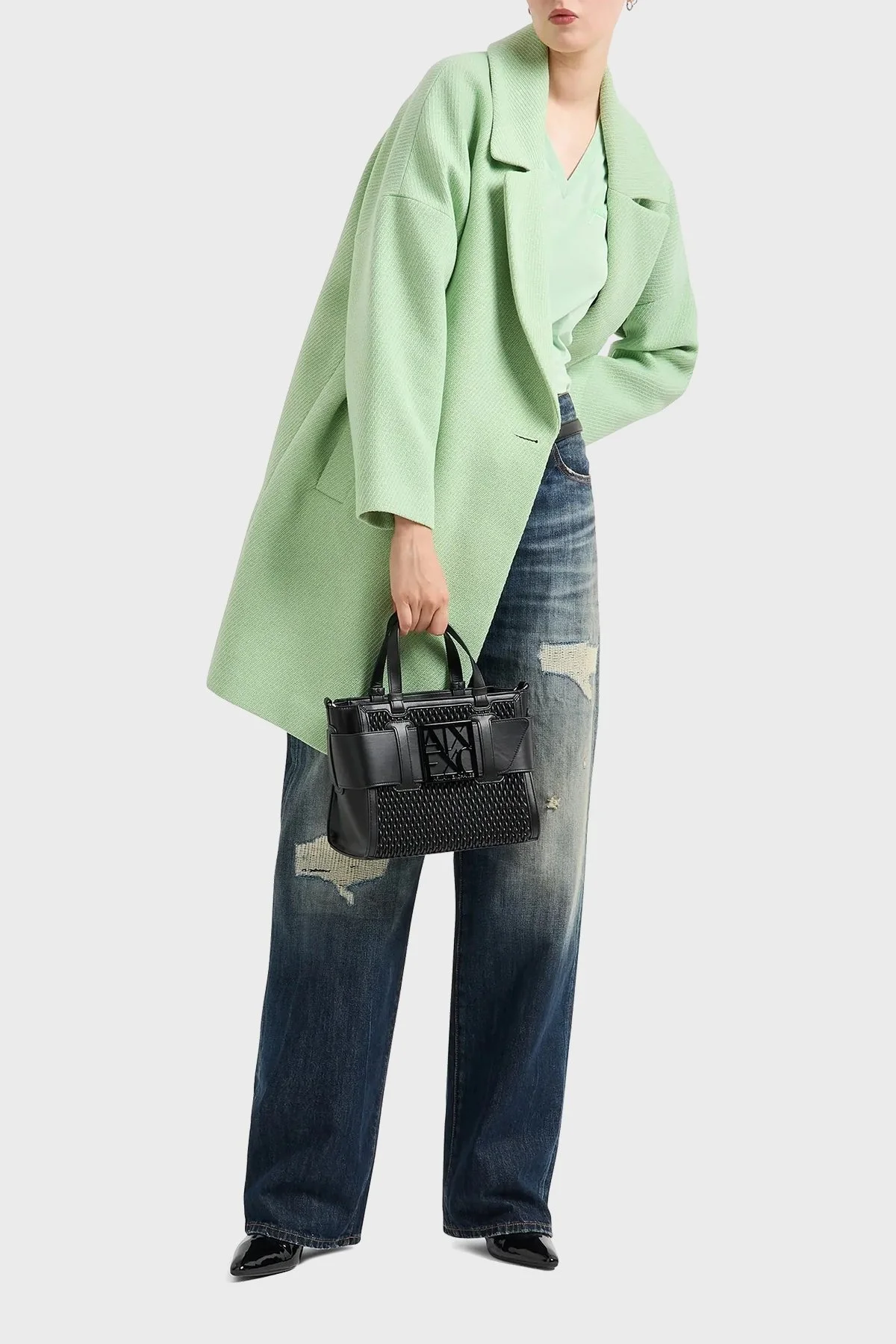 Armani Exchange Logolu Çıkarılabilir Askılı Delikli Tote Bayan Çanta 942690 4F798 00020 SİYAH - 2