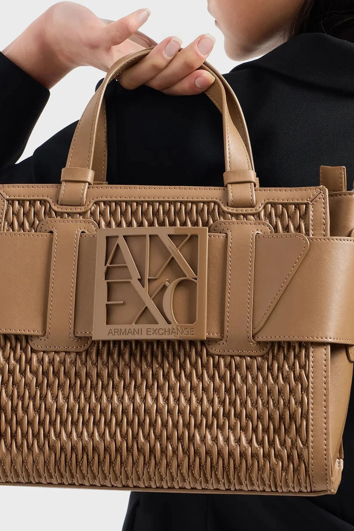 Armani Exchange Logolu Çıkarılabilir Askılı Delikli Tote Bayan Çanta 942690 4F798 14949 TABA - 3
