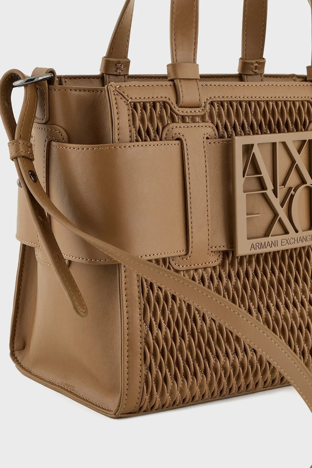 Armani Exchange Logolu Çıkarılabilir Askılı Delikli Tote Bayan Çanta 942690 4F798 14949 TABA - 7